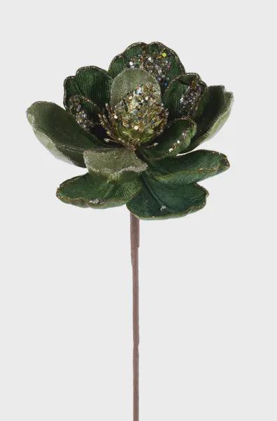 Olive Green Jeweled Magnolia Stem ~ 27.5 Inch