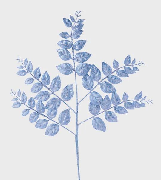 Light Blue Glittered Leaf Spray ~ 28 inch