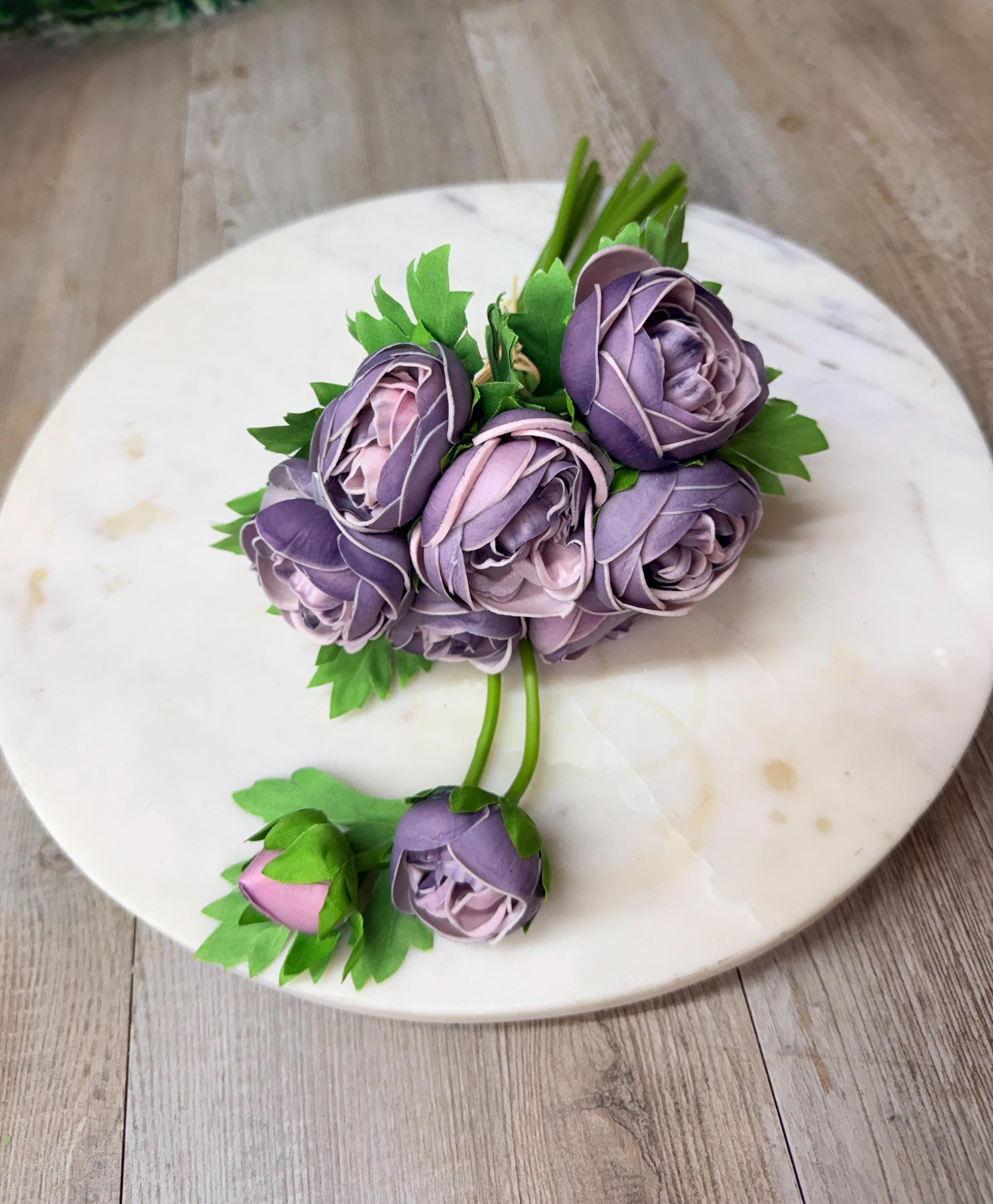 Purple Real Touch Ranunculus Bundle ~ 10 stems ~ 15 Inch