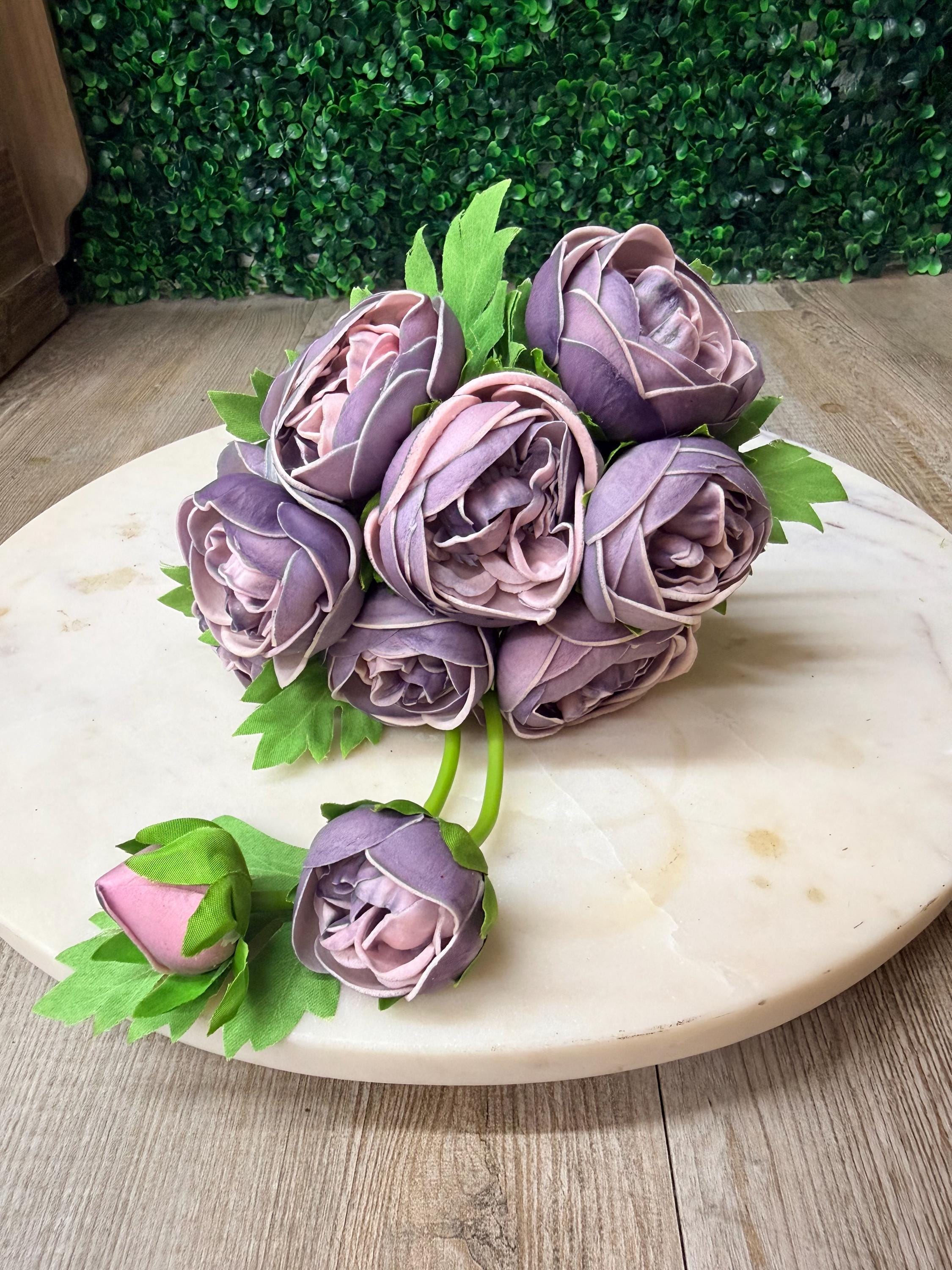 Purple Real Touch Ranunculus Bundle ~ 10 stems ~ 15 Inch