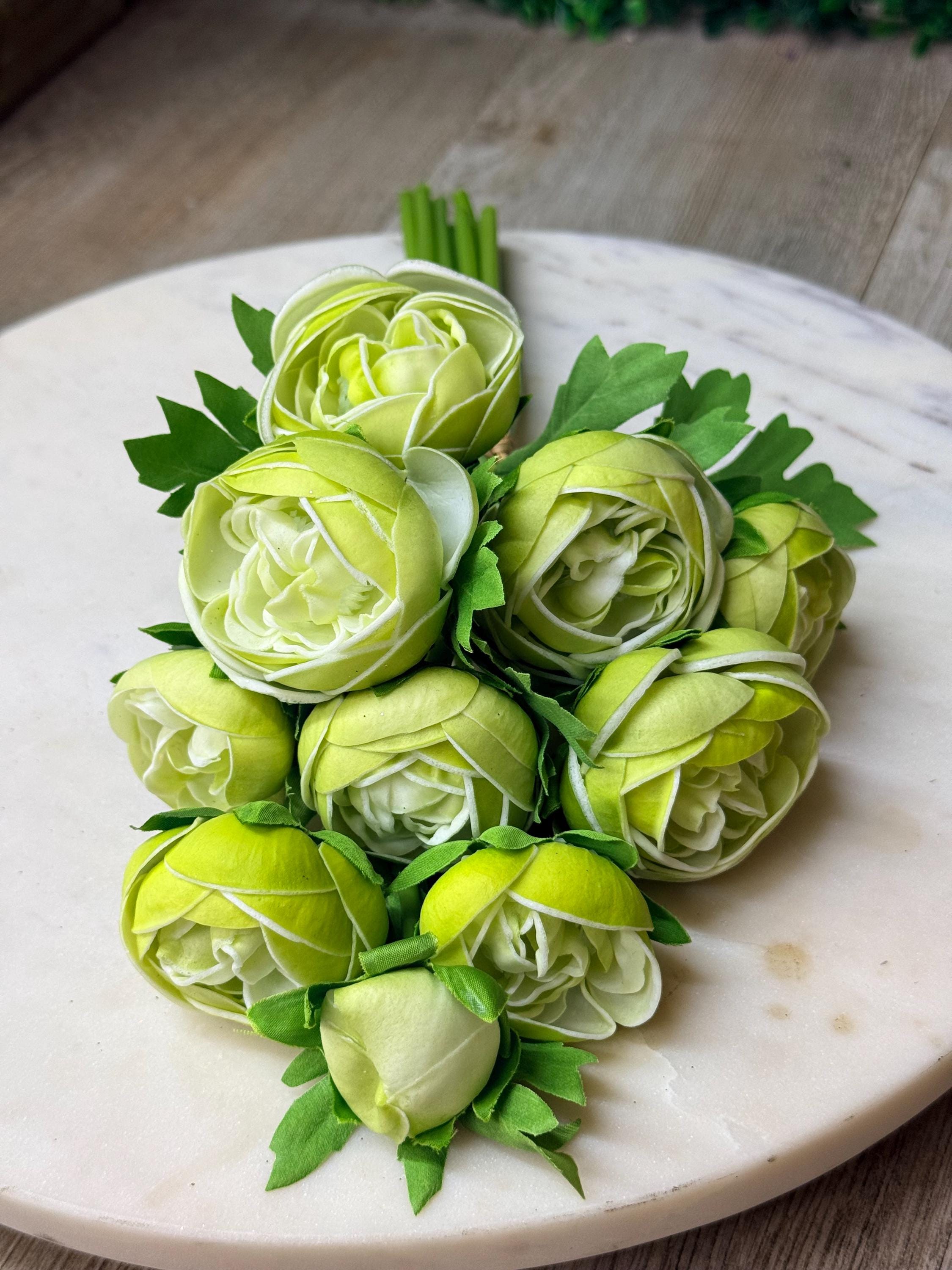 Green Real Touch Ranunculus Bundle - 10 stems - 15 inch