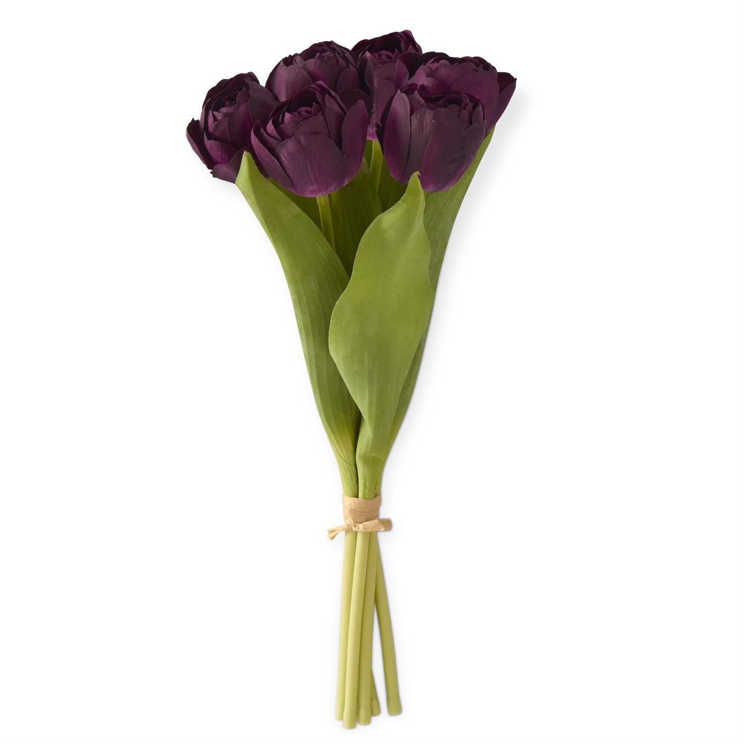 Dark Purple Real Touch Tulip Bundle - 6 Stems - 13 Inch