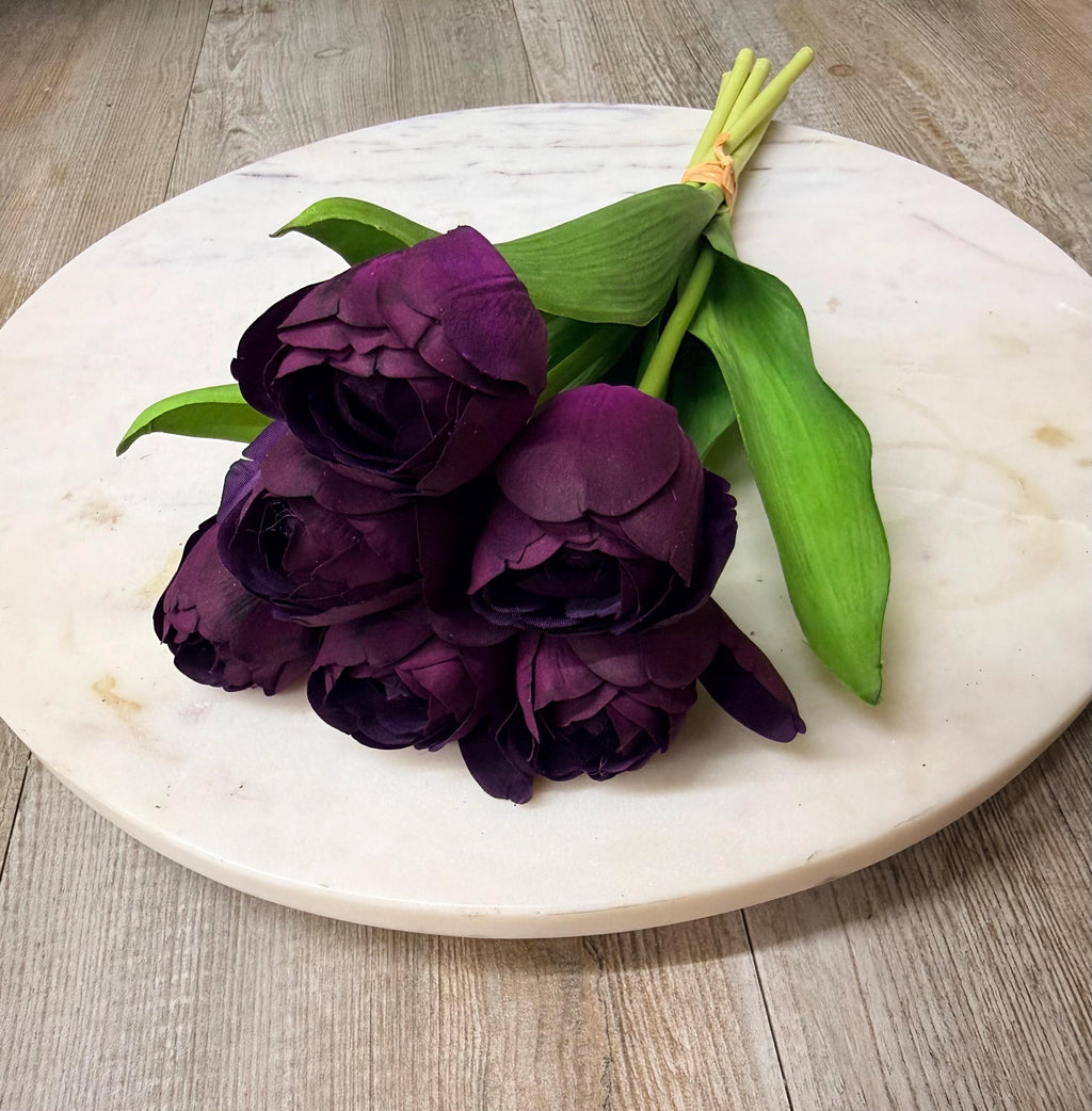 Dark Purple Real Touch Tulip Bundle - 6 Stems - 13 Inch