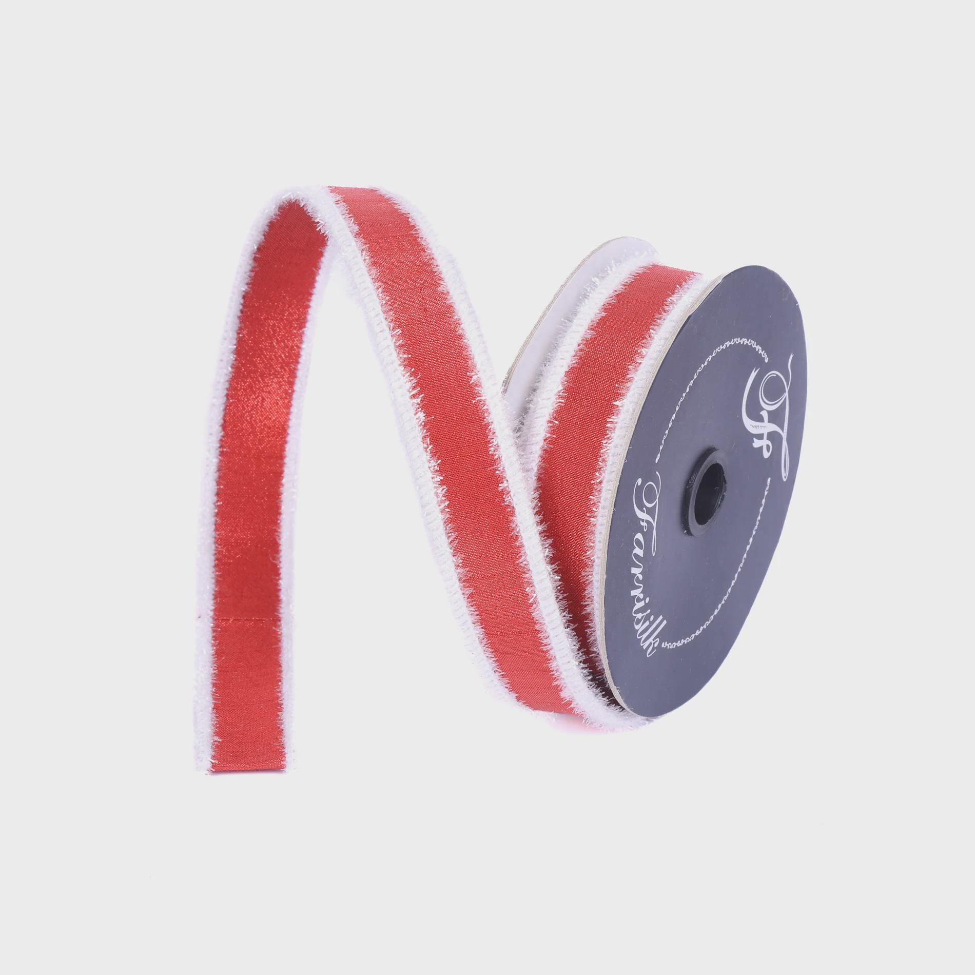 1 Inch Red and White Tinsel Border Trim ~ 10 Yards ~Wired