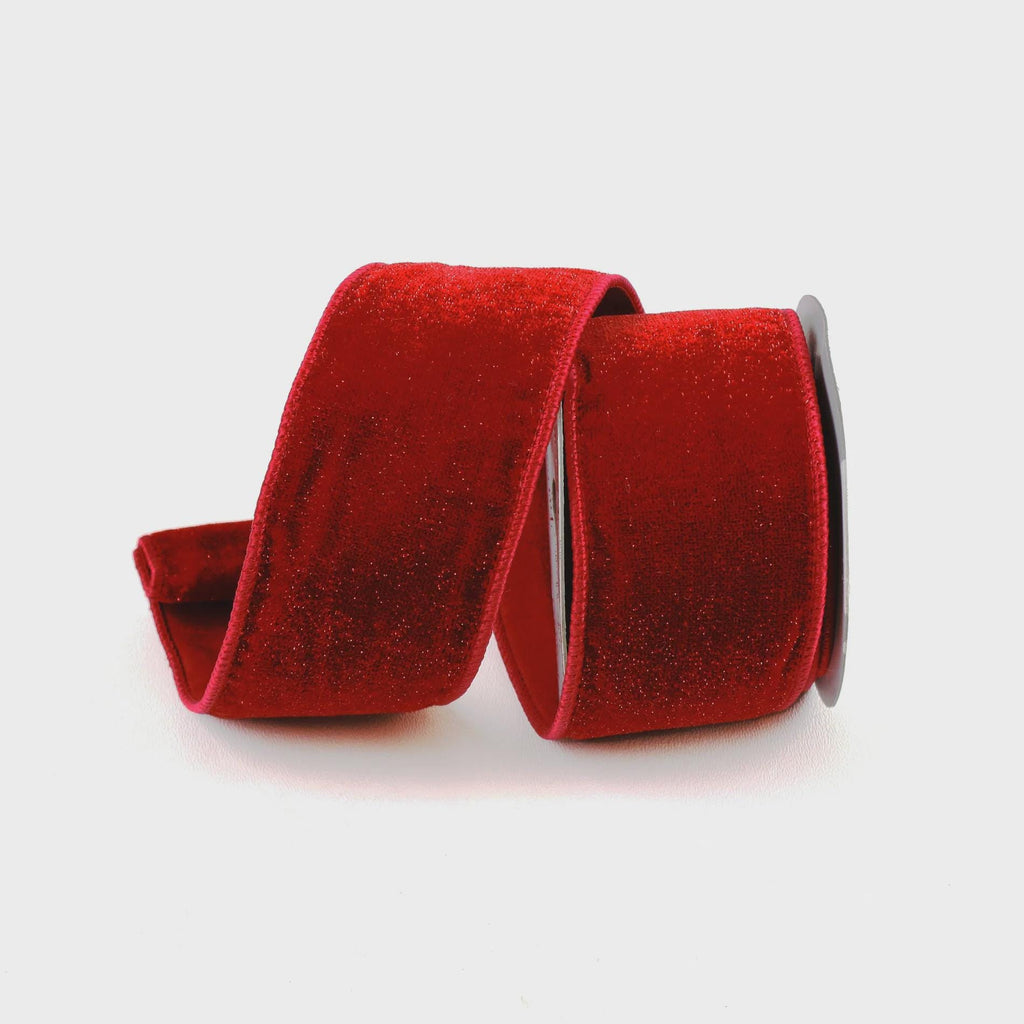 4” Sparkly Red Velvet Diamond Dust Ribbon - 10 yards - Wired