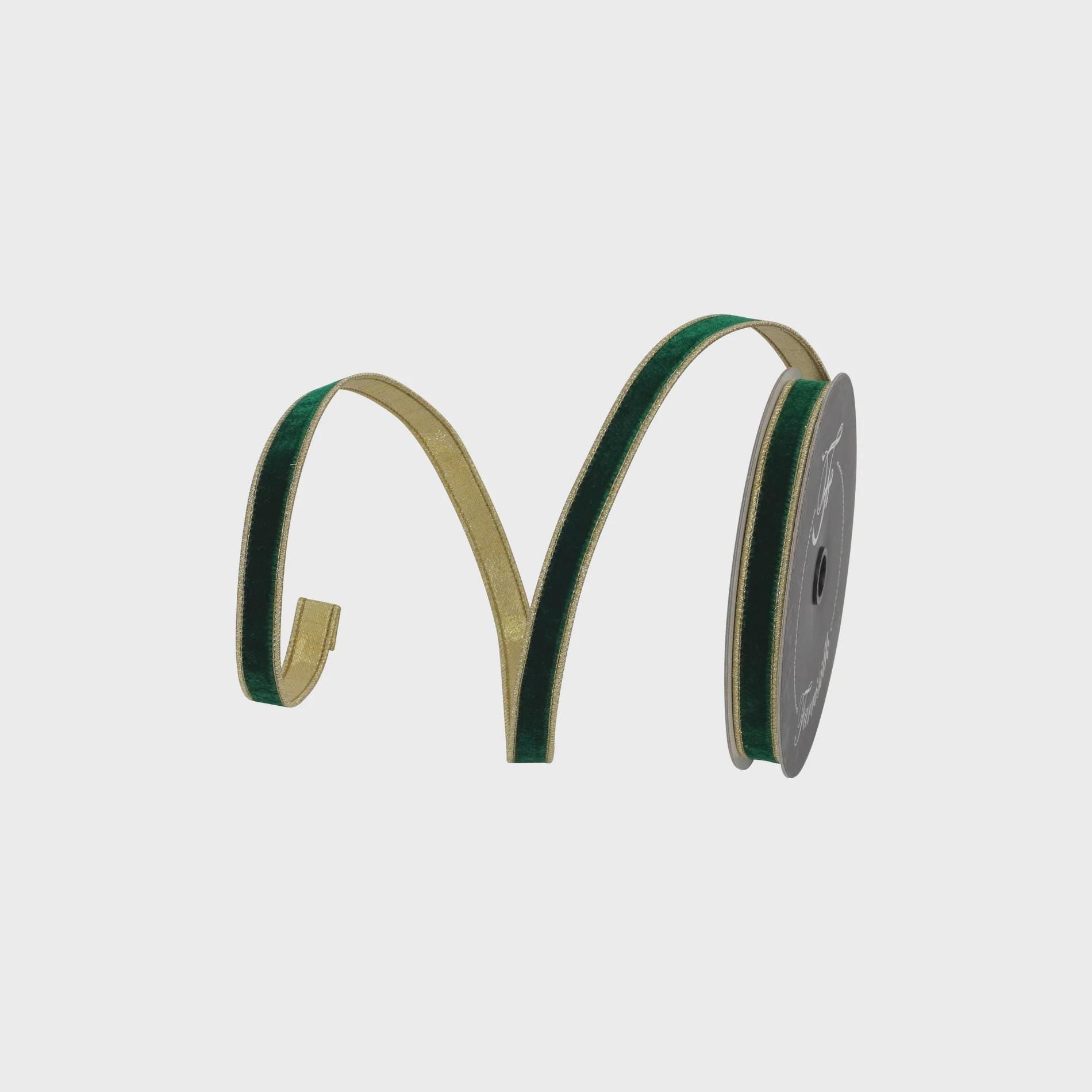 3/4 Inch Emerald Green Velvet With Gold Trim ~ Farrisilk ~ 10 Yards