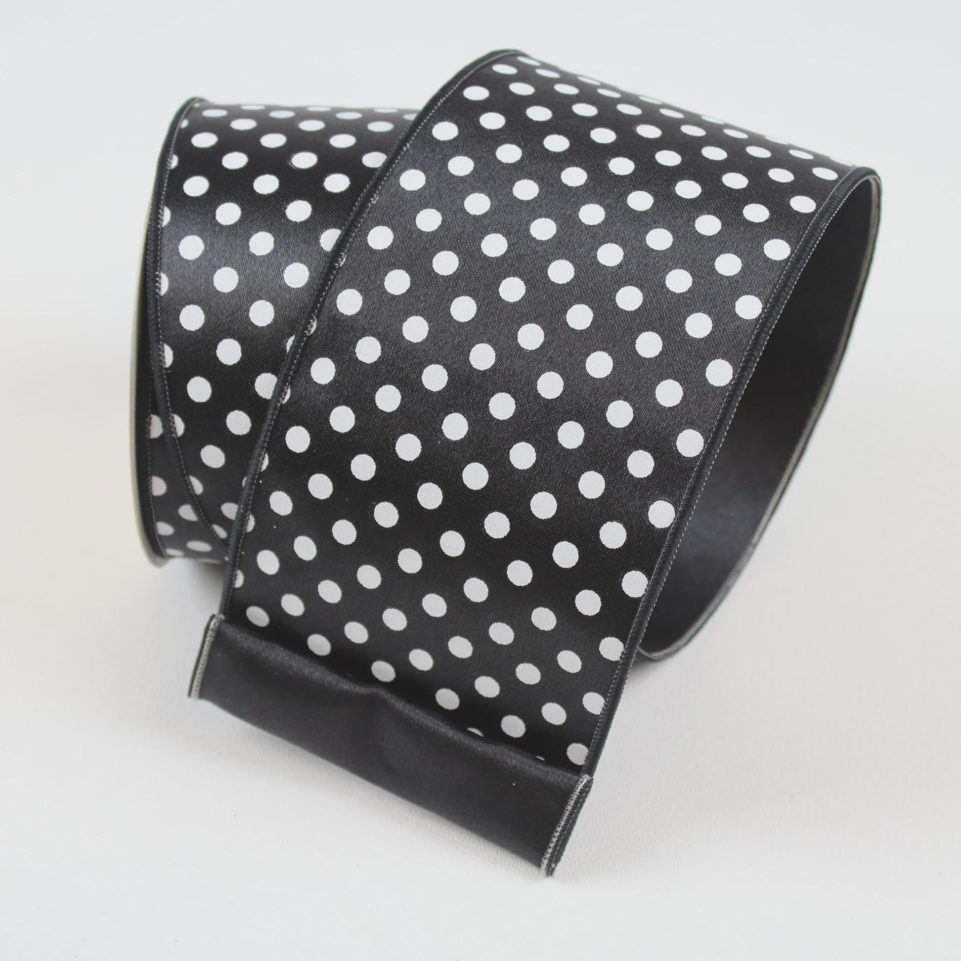 4” Farrisilk Mini Dots Black with White Polka Dots ~ 10 yards