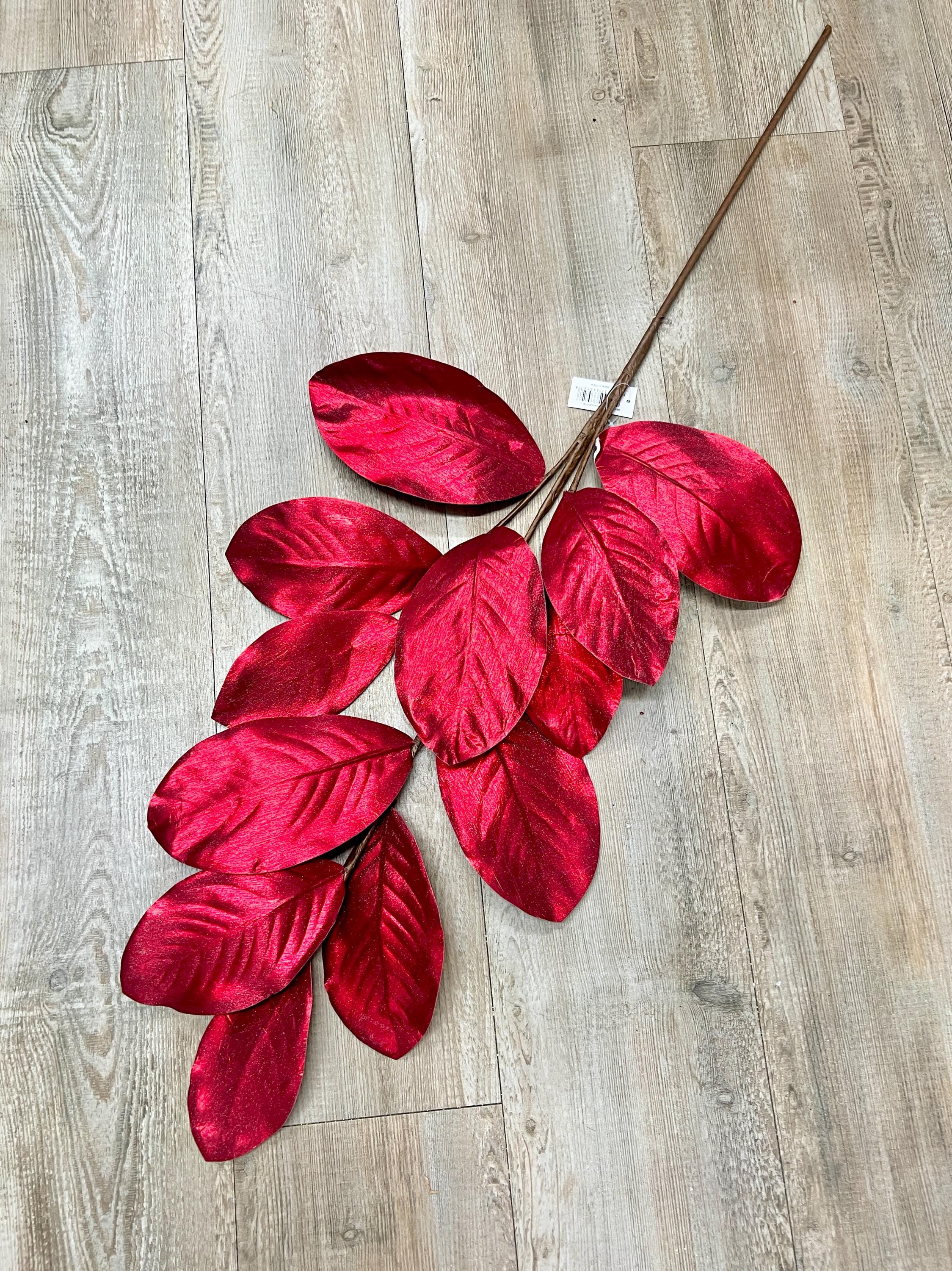 Red Shimmer Magnolia Leaf Spray ~ 39 Inch