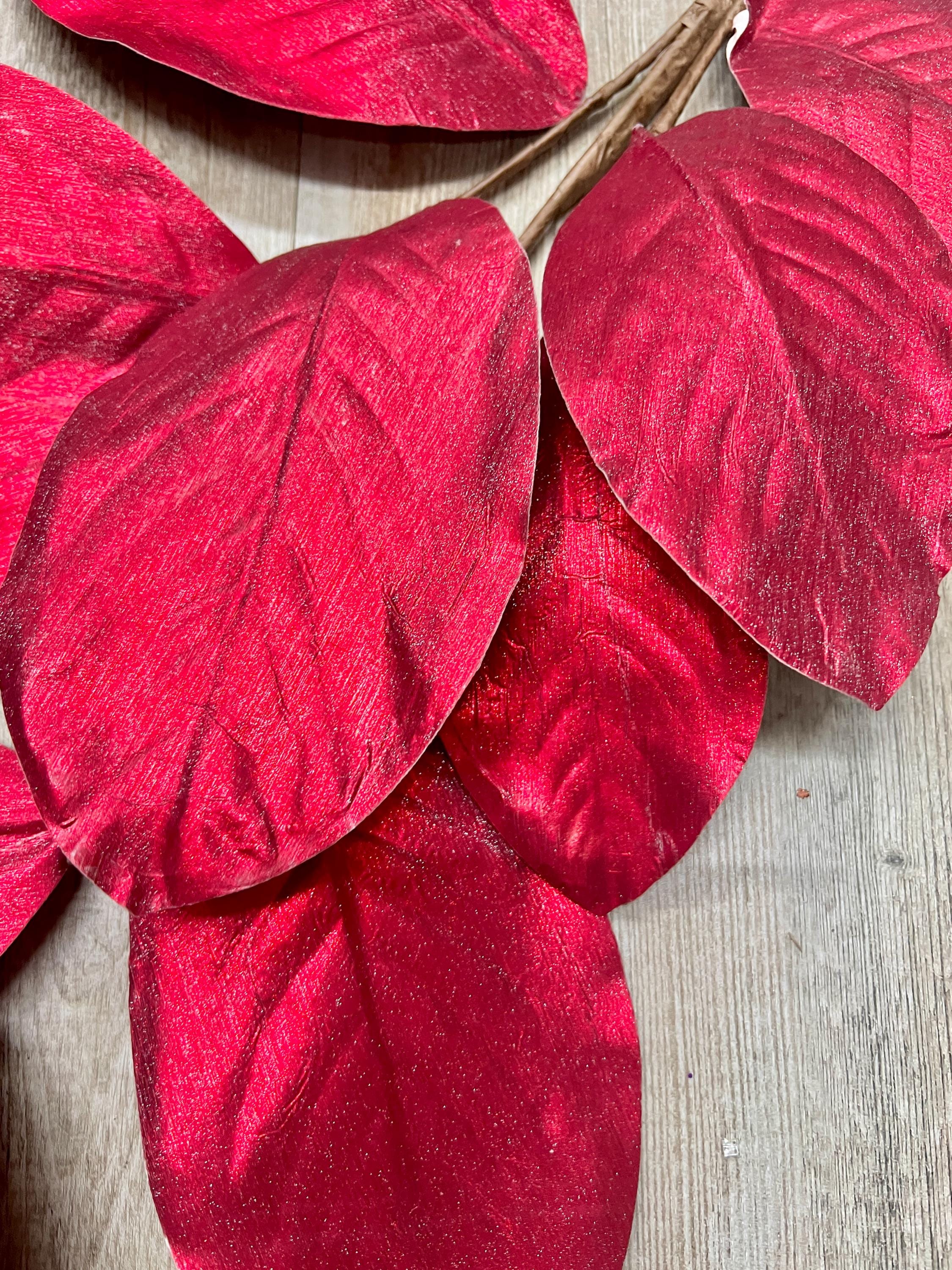 Red Shimmer Magnolia Leaf Spray ~ 39 Inch