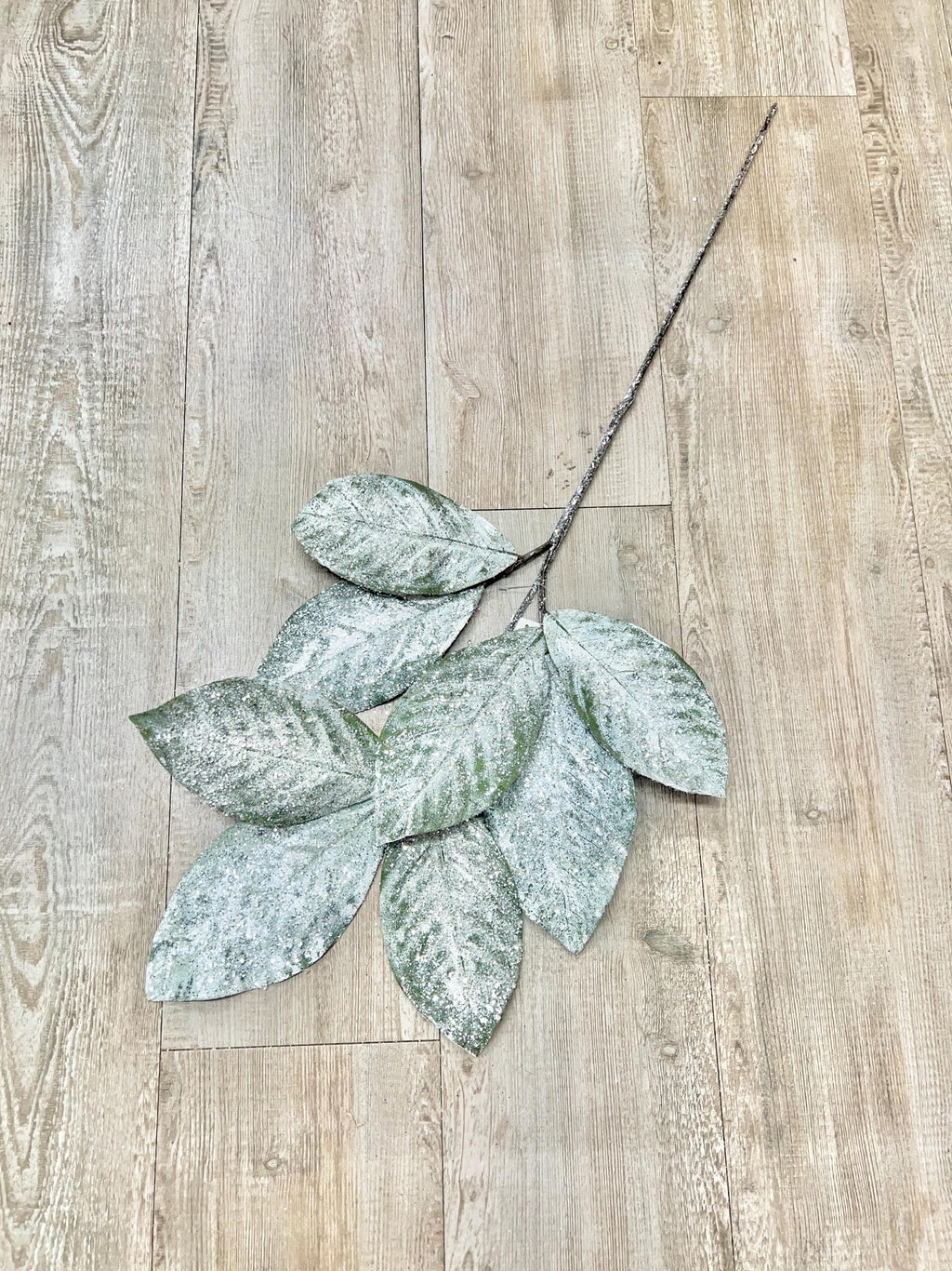 Snowy Glittered Magnolia Leaf Spray ~ 32 Inch