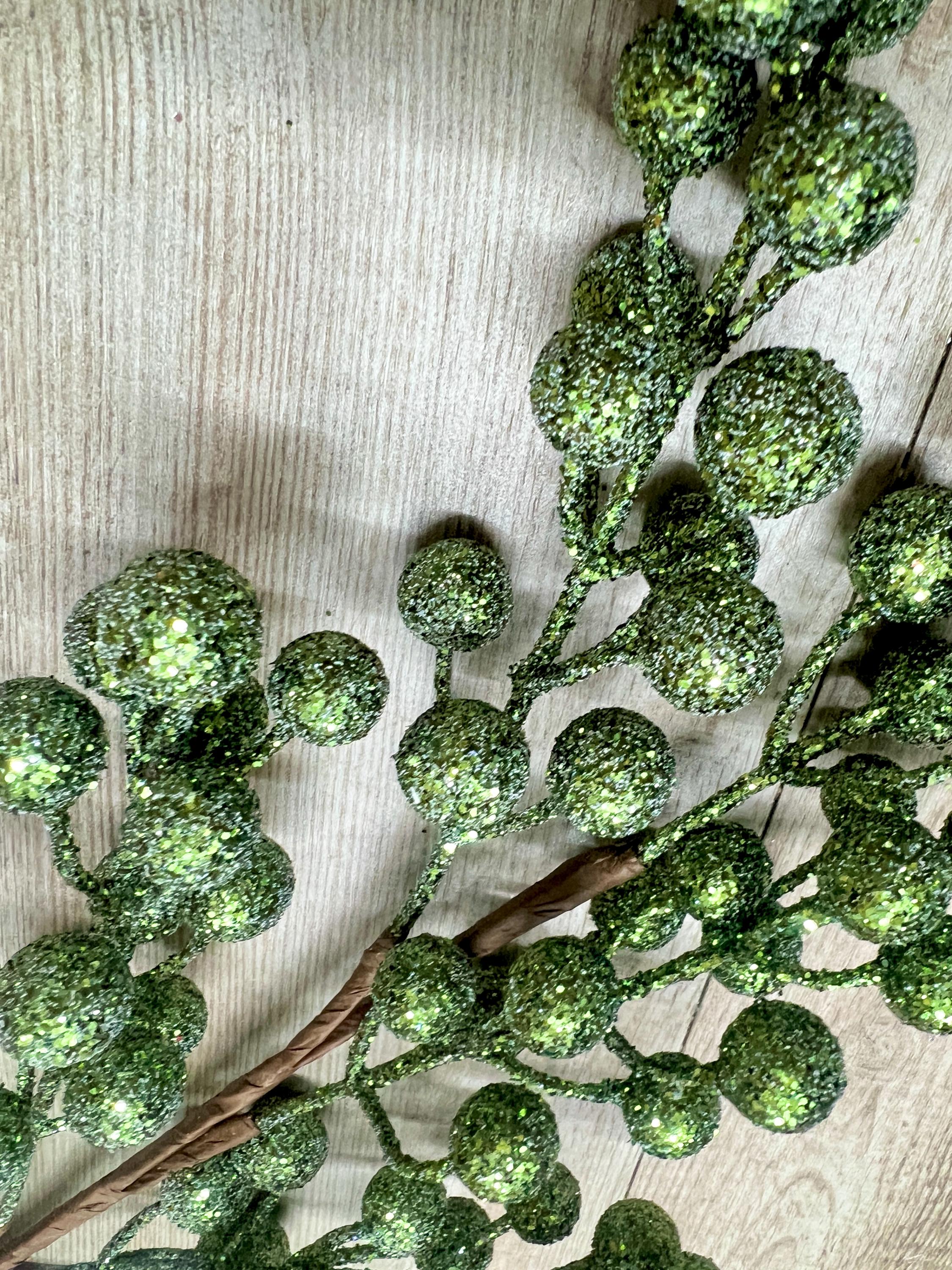 Dark Forrest Green Glitter Berry Spray ~ 26 inches