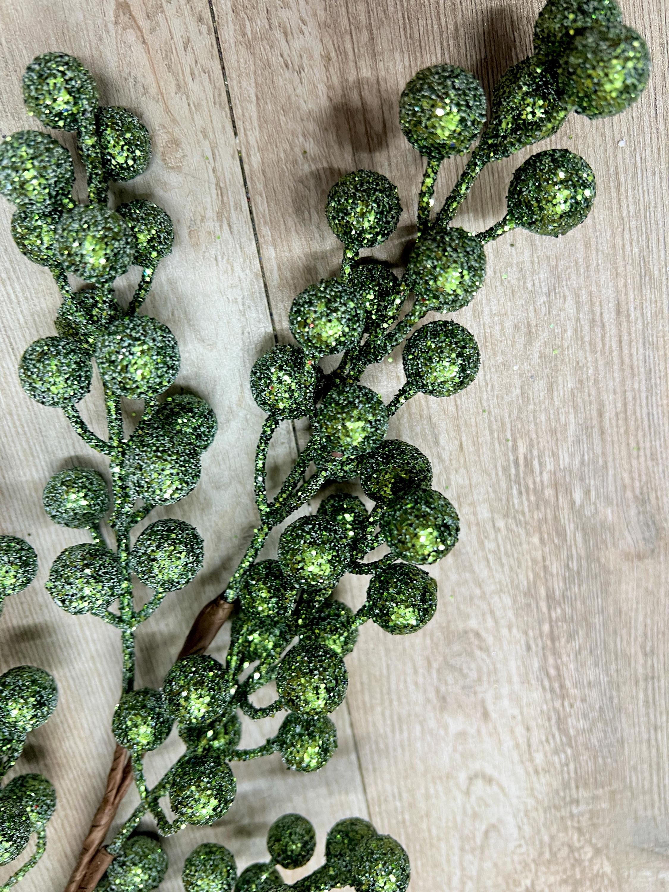 Dark Forrest Green Glitter Berry Spray ~ 26 inches