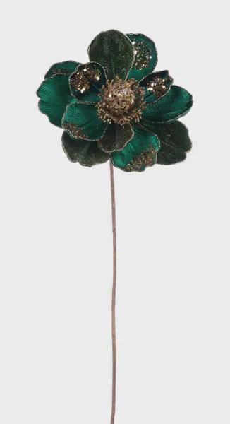 Emerald Green Jeweled Magnolia Stem ~ 27.5 Inch