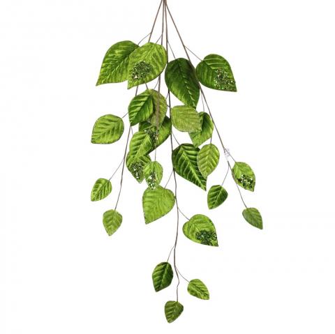 Green Glittered Velvet Leaf Spray ~ 39 inch