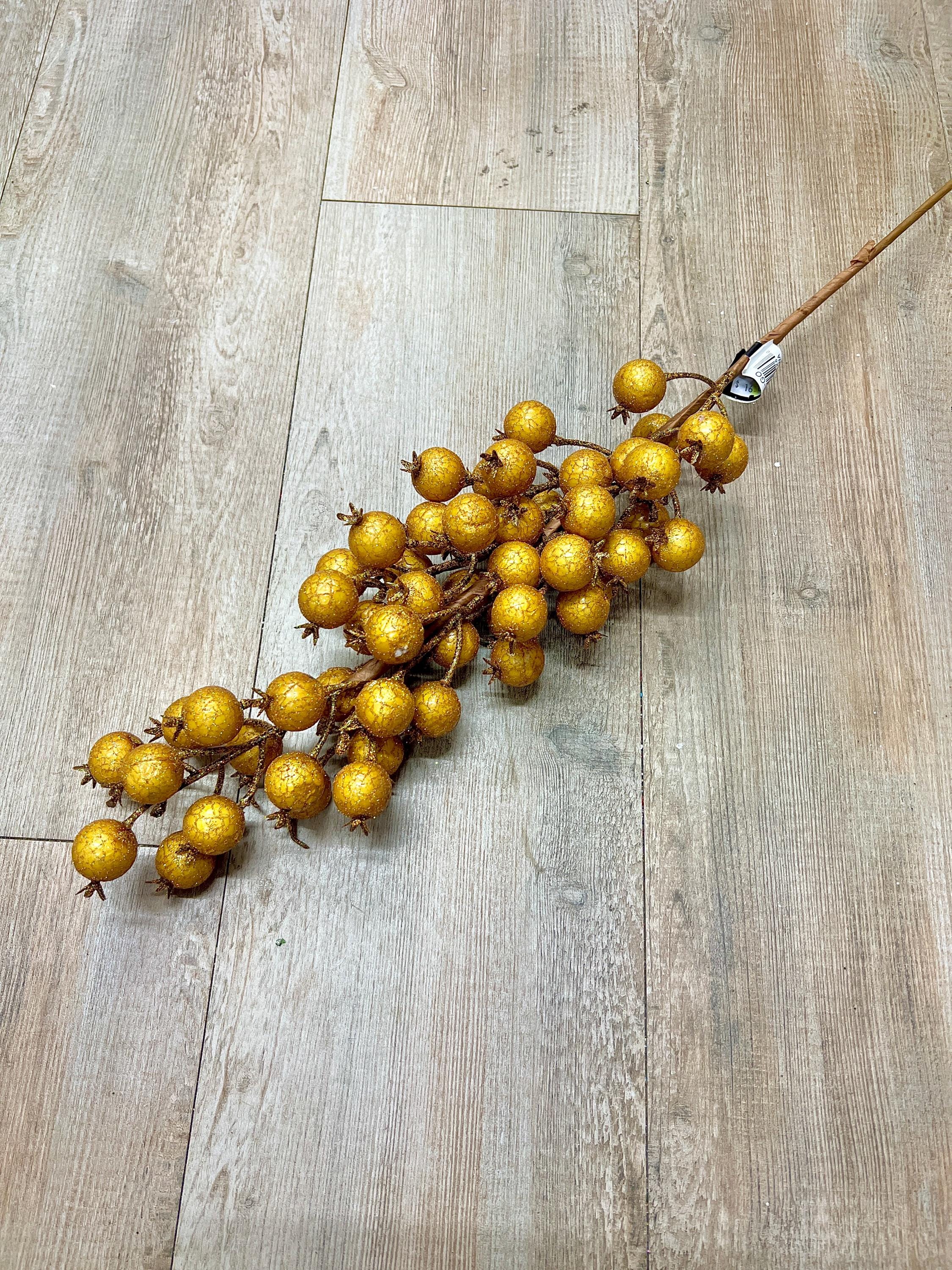 Gold Crackle Berry Spray - 26 inch - 1 inch Berry