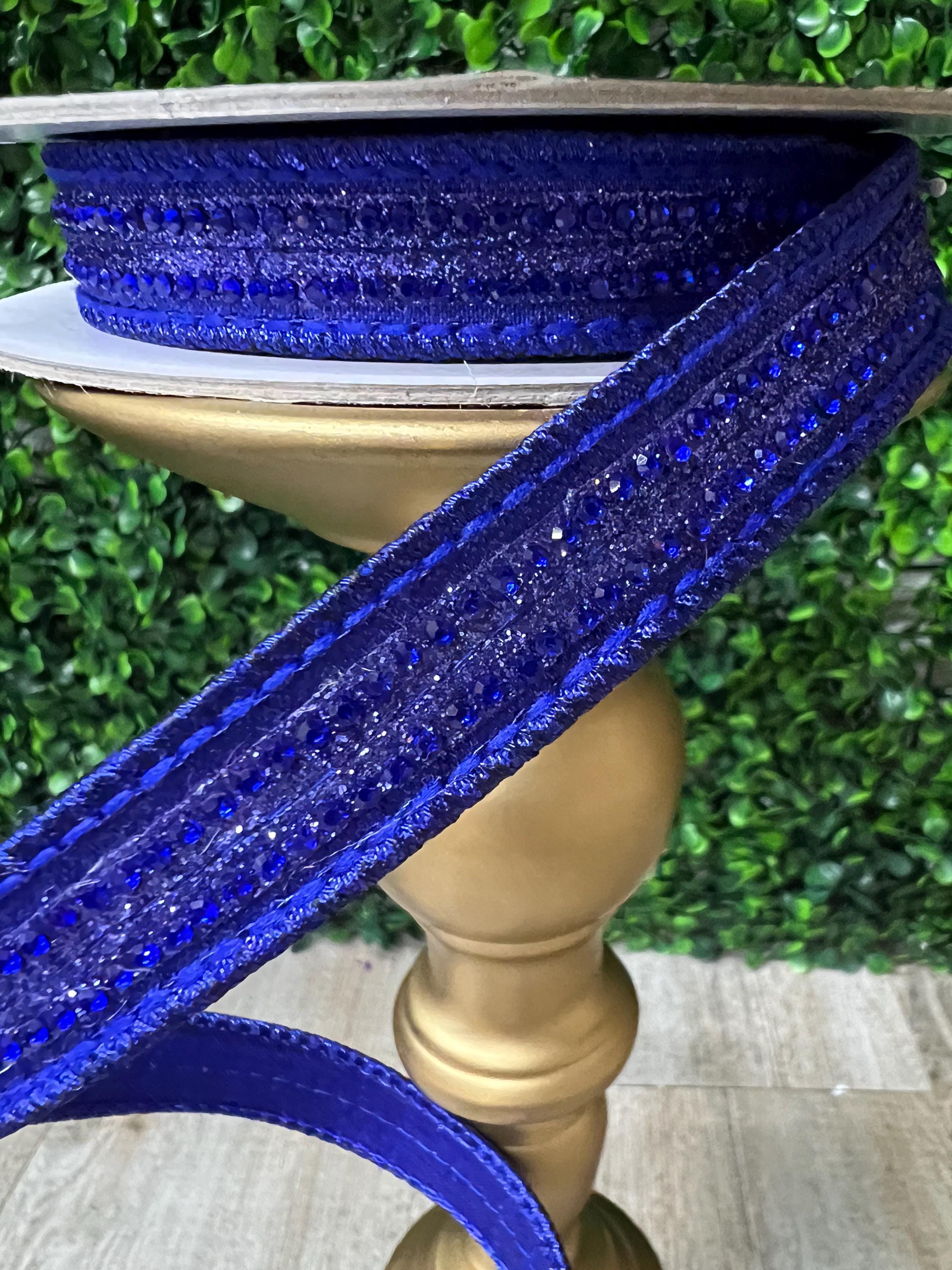 3/4 Inch Royal Blue Jeweled Ribbon - 5 yards - Wired
