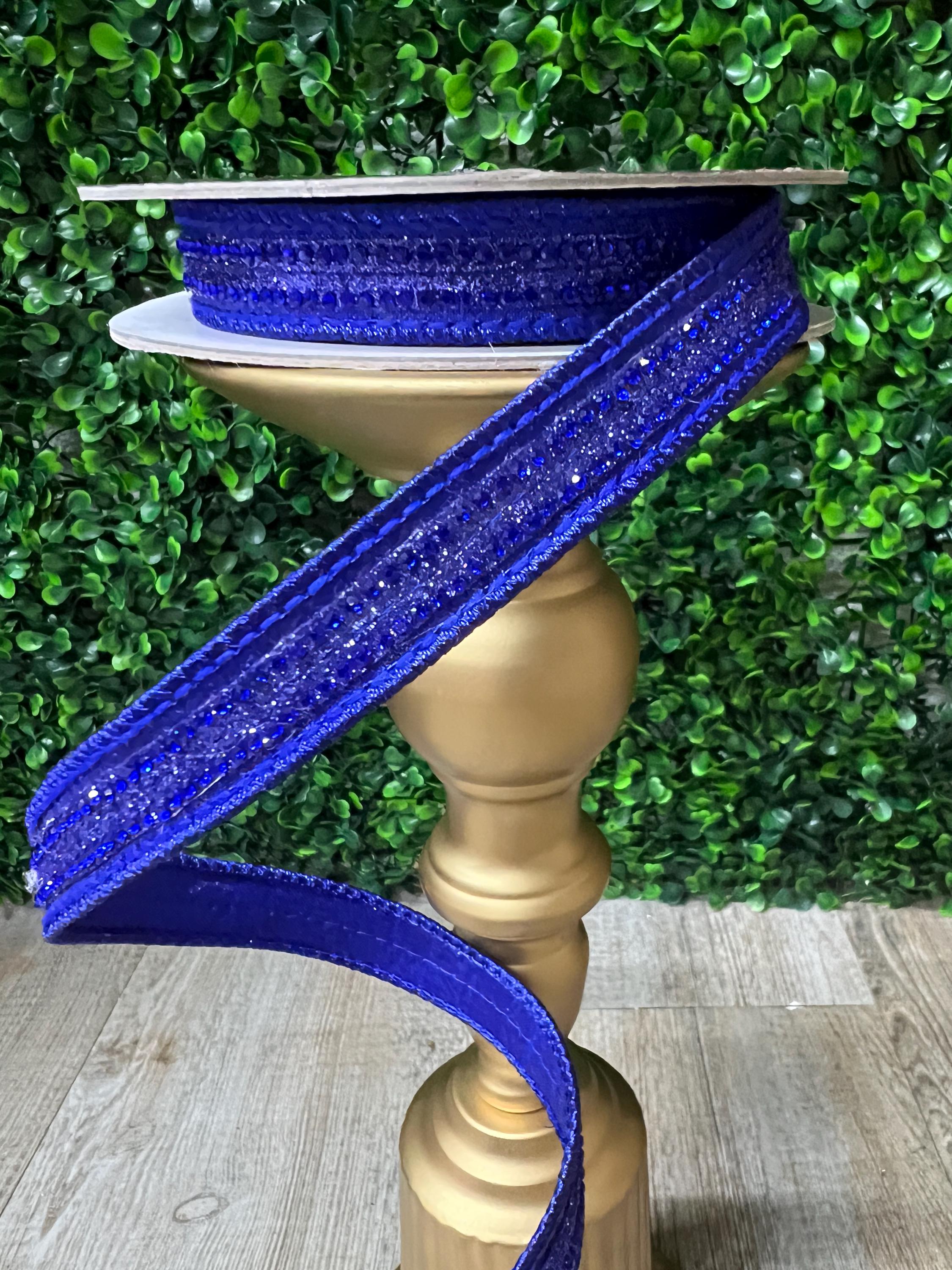 3/4 Inch Royal Blue Jeweled Ribbon - 5 yards - Wired