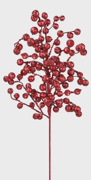 Red Glitter Berry Spray ~ 22 Inch