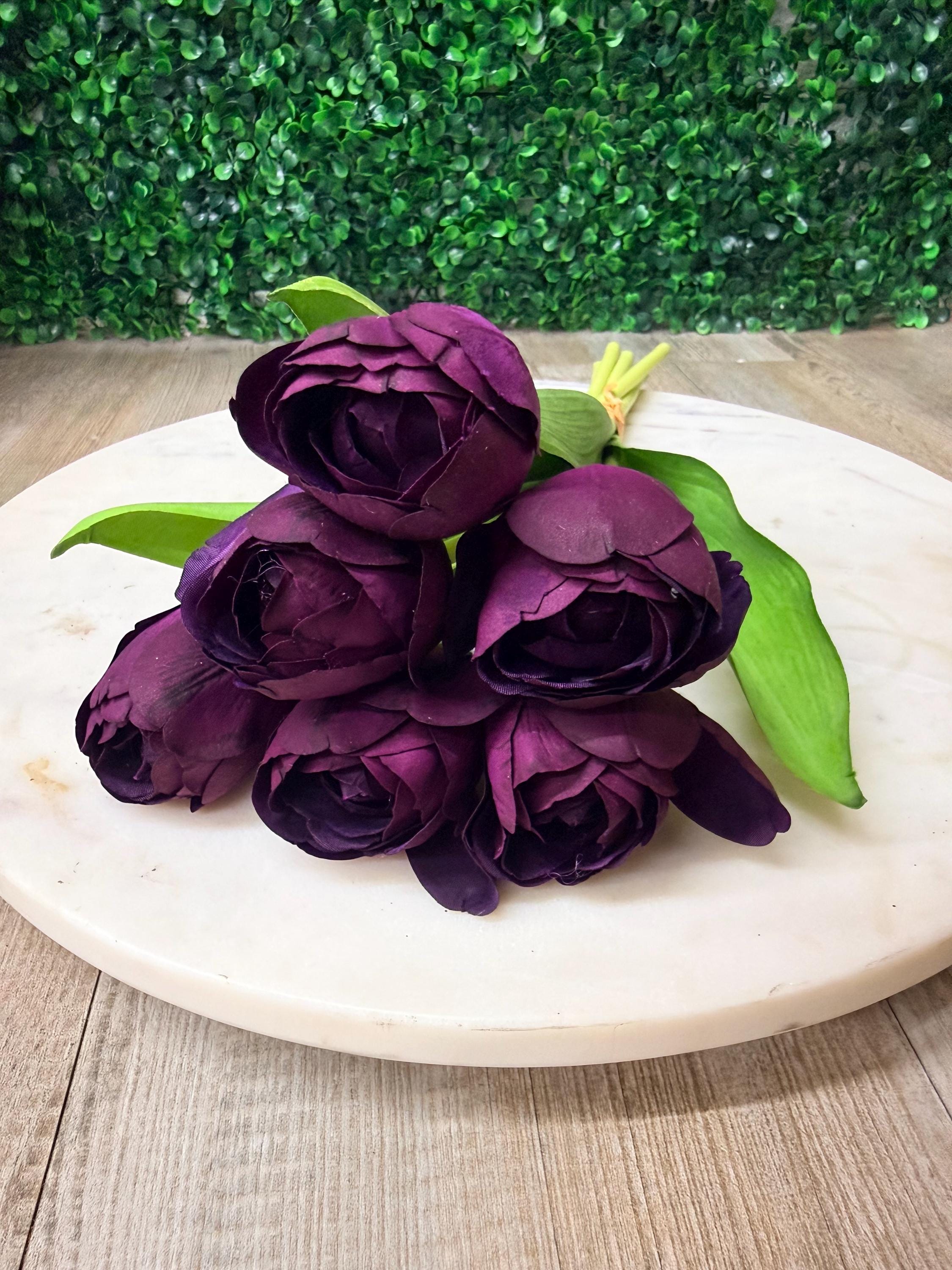 Dark Purple Real Touch Tulip Bundle - 6 Stems - 13 Inch