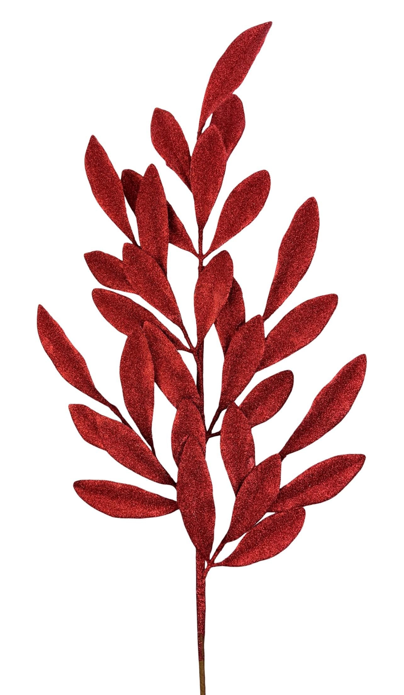 Red Glitter Laurel Leaves Spray~ 27in
