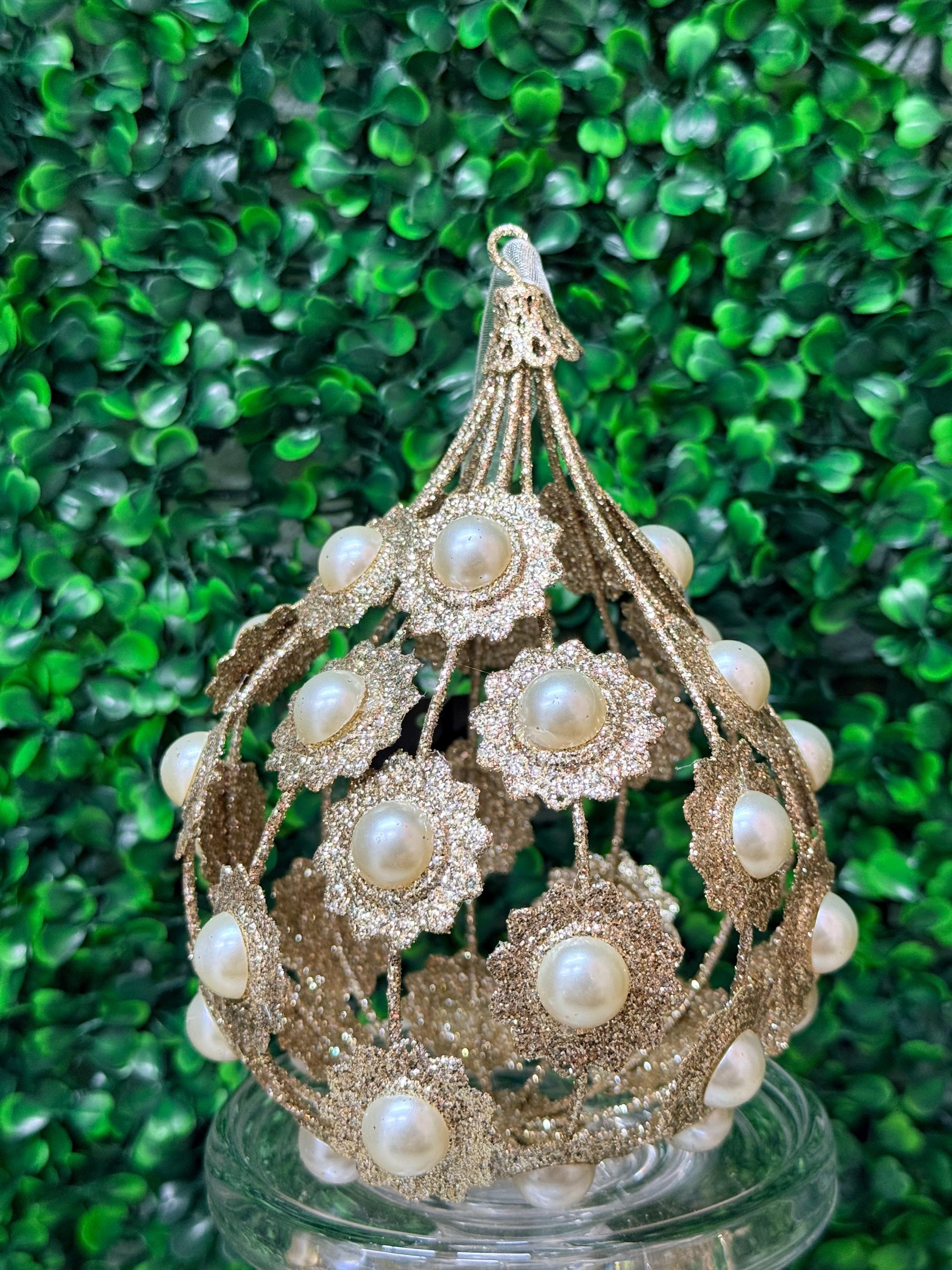 Champagne Pearl Drop Ornament ~6in tall x 4in wide