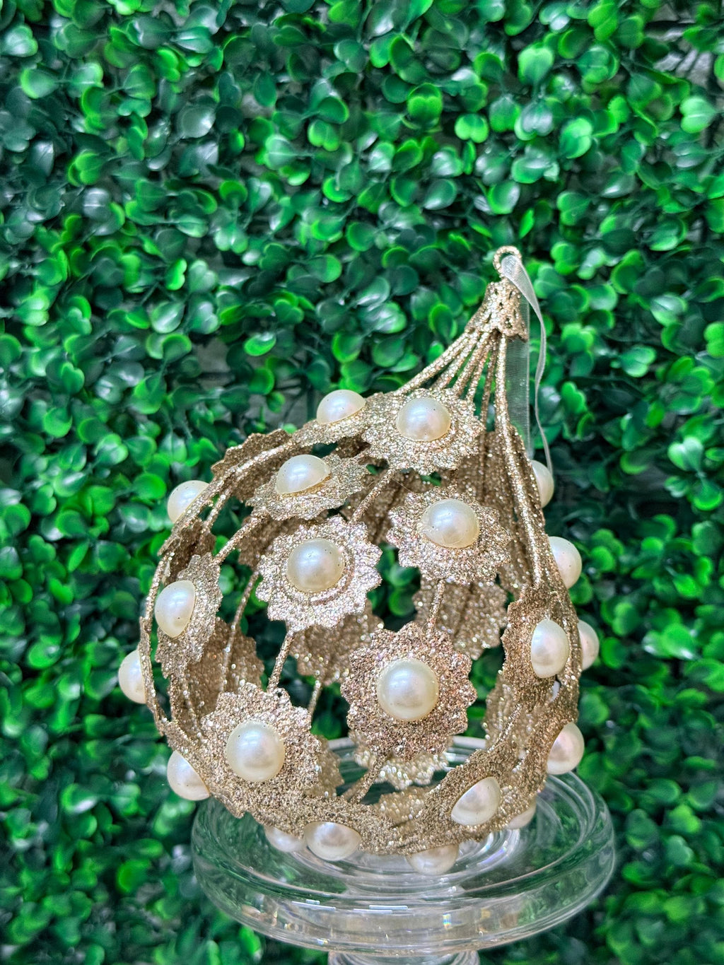 Champagne Pearl Drop Ornament ~6in tall x 4in wide