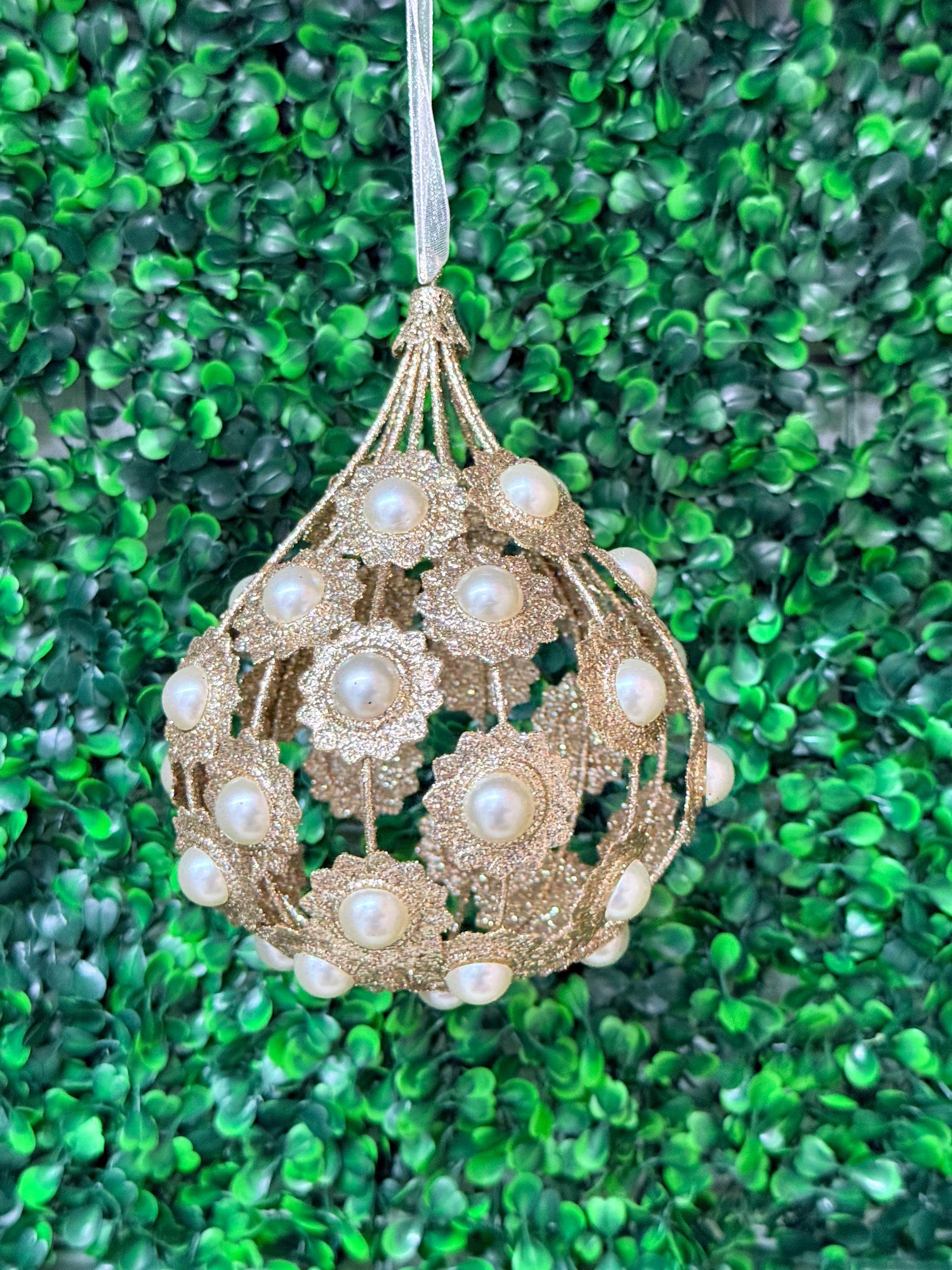 Champagne Pearl Drop Ornament ~6in tall x 4in wide