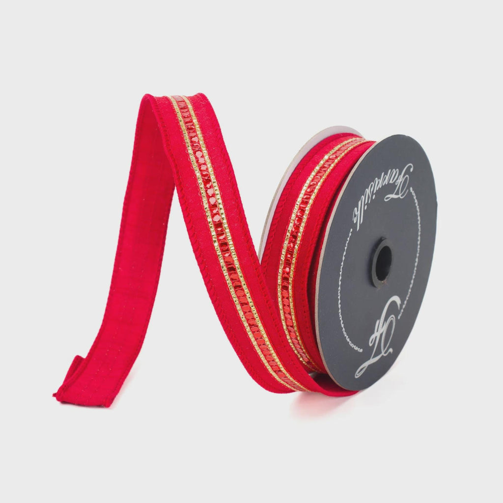 1 Inch Red and Gold Twinkle Trim Ribbon ~ 10 yards ~ Wired