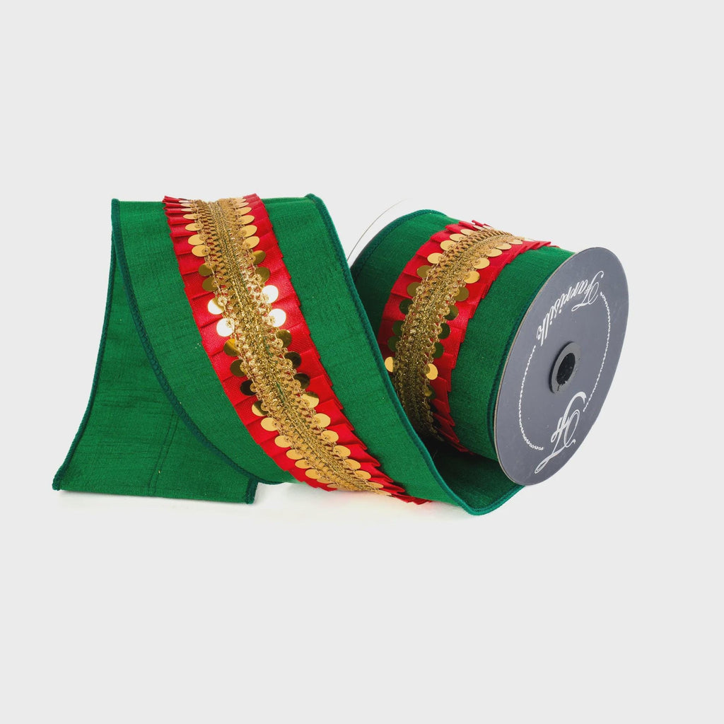 4 Inch Red and Green Nutcracker Frills Ribbon ~ 5 yards ~ Wired