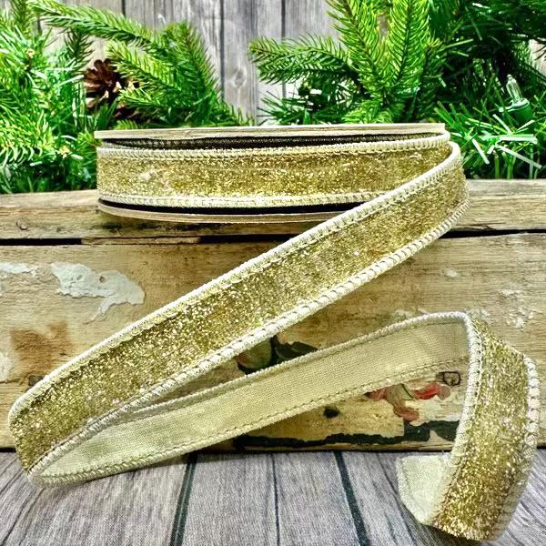 1/2 inch Champagne Gold Metallic Velvet Ribbon ~ Wired ~ 10 Yards
