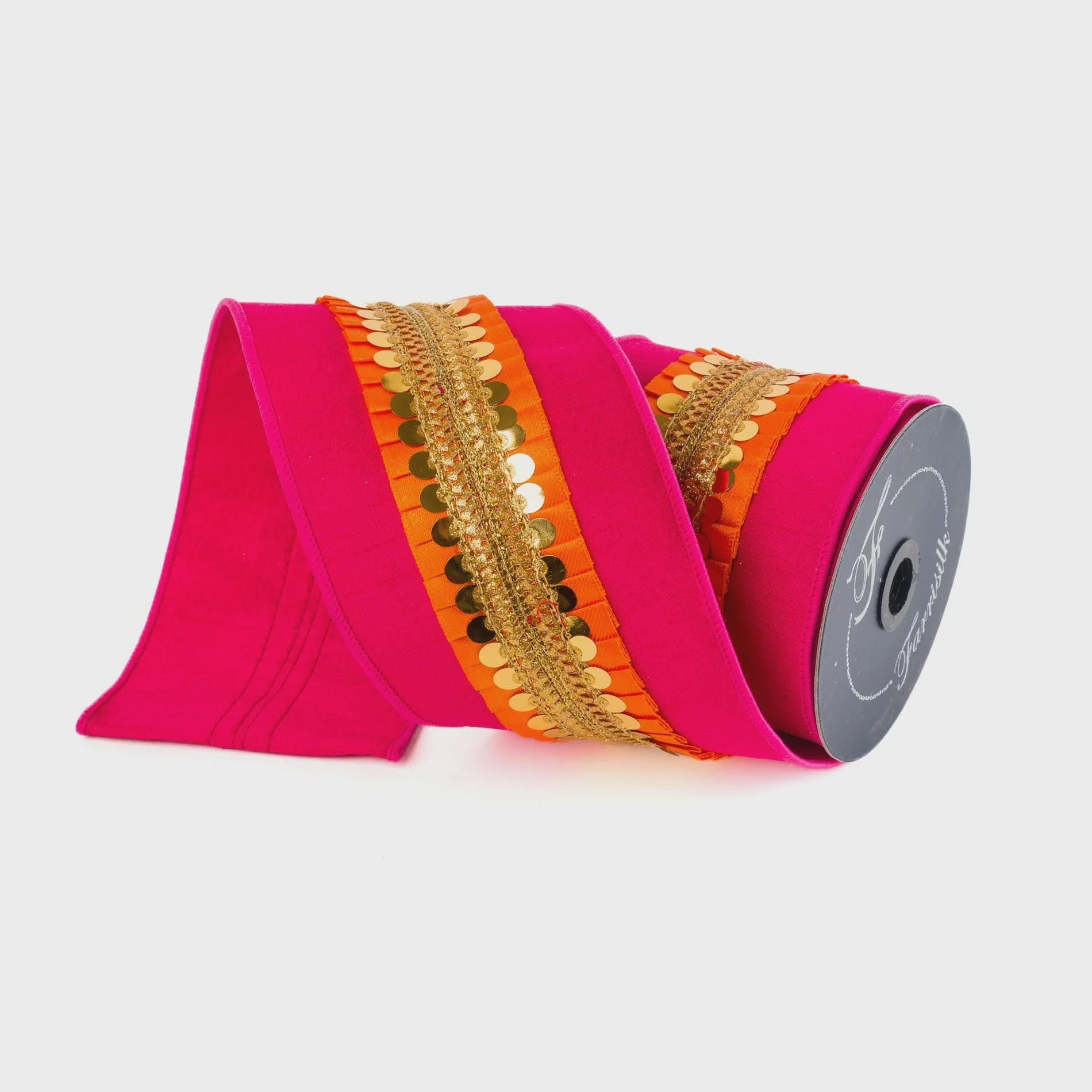 4 Inch Hot Pink & Orange Frills Ribbon ~ Wired ~ 5 yards