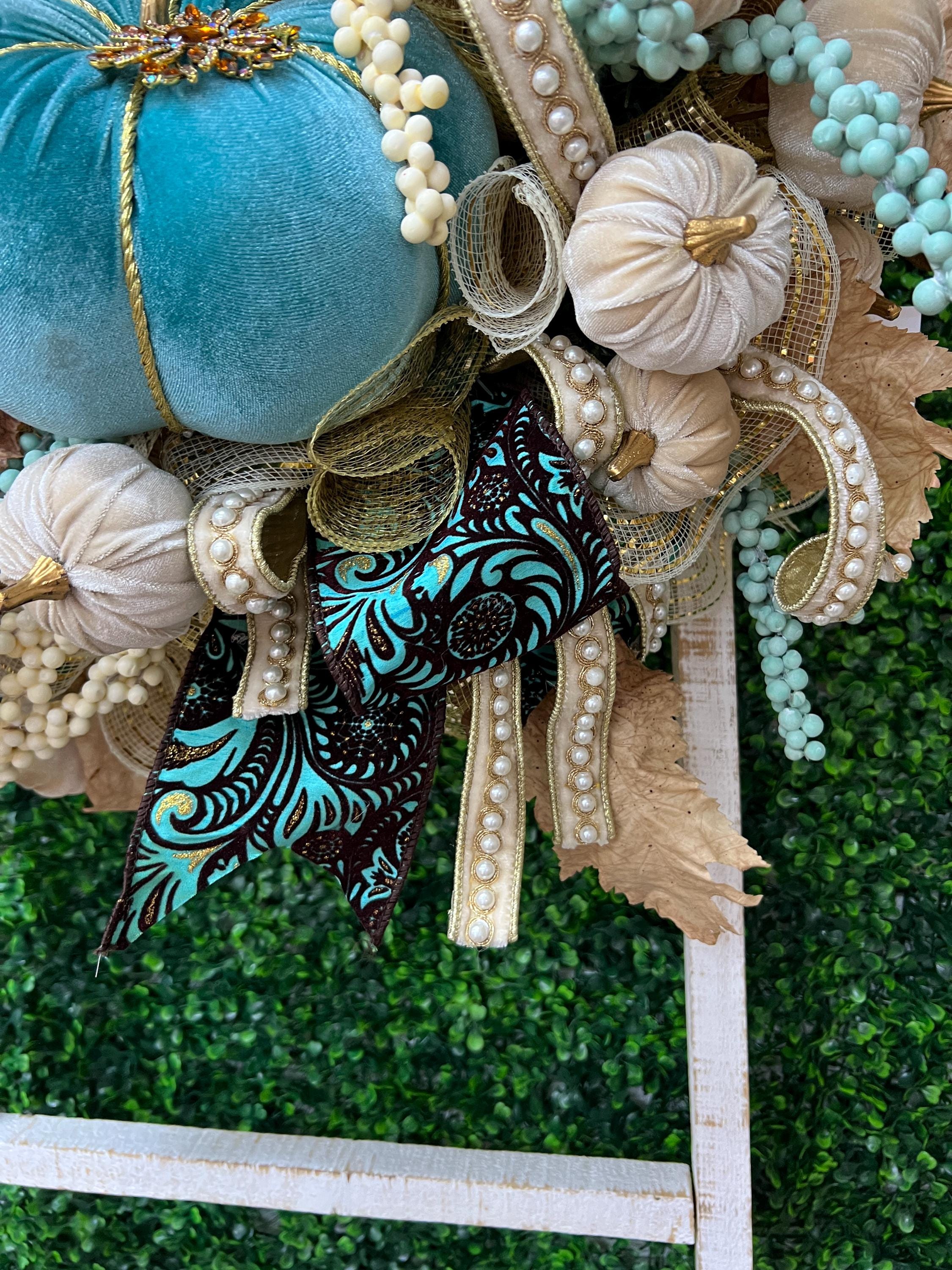 Turquoise Pumpkin Fall Wreath