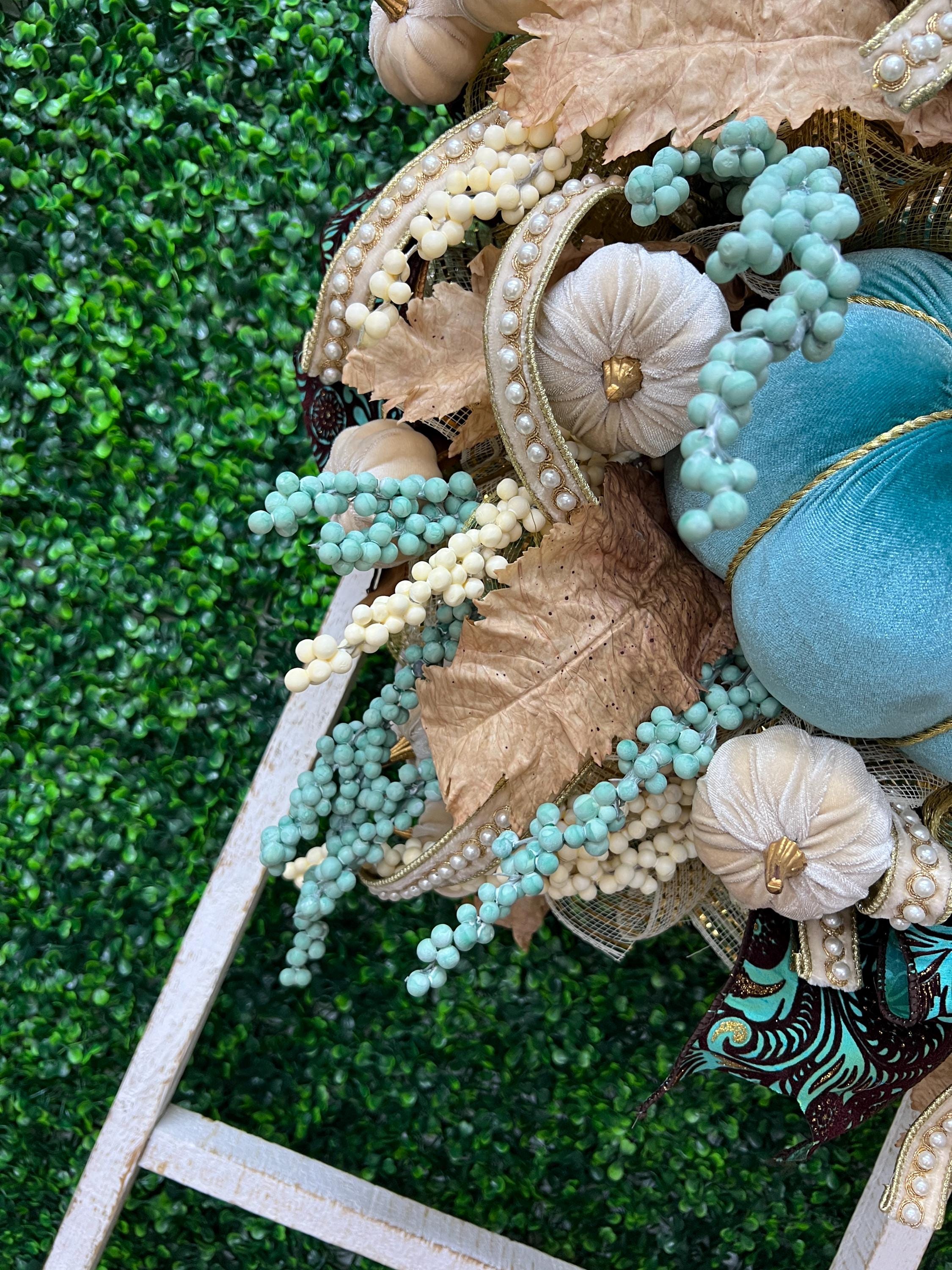 Turquoise Pumpkin Fall Wreath
