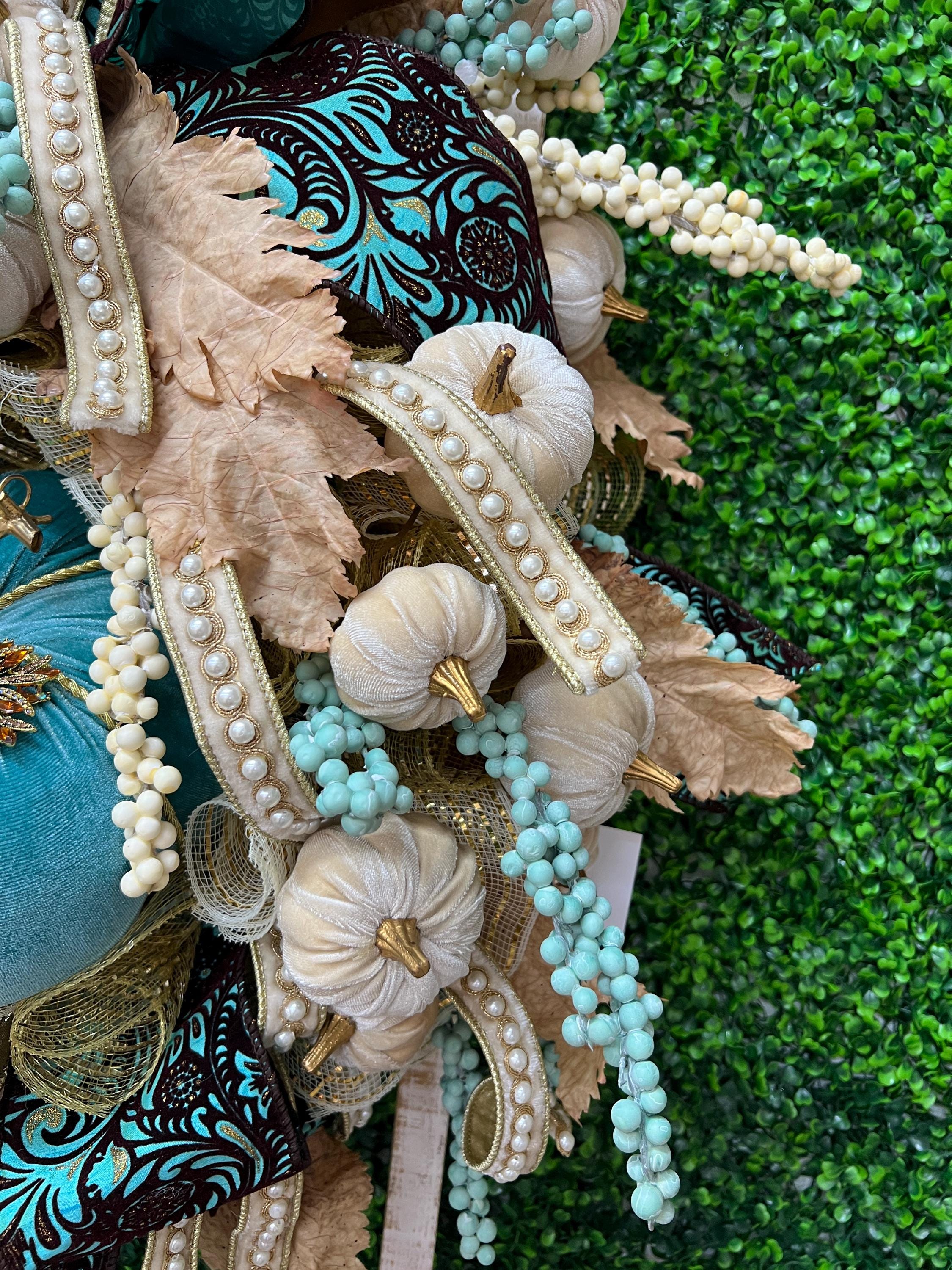 Turquoise Pumpkin Fall Wreath