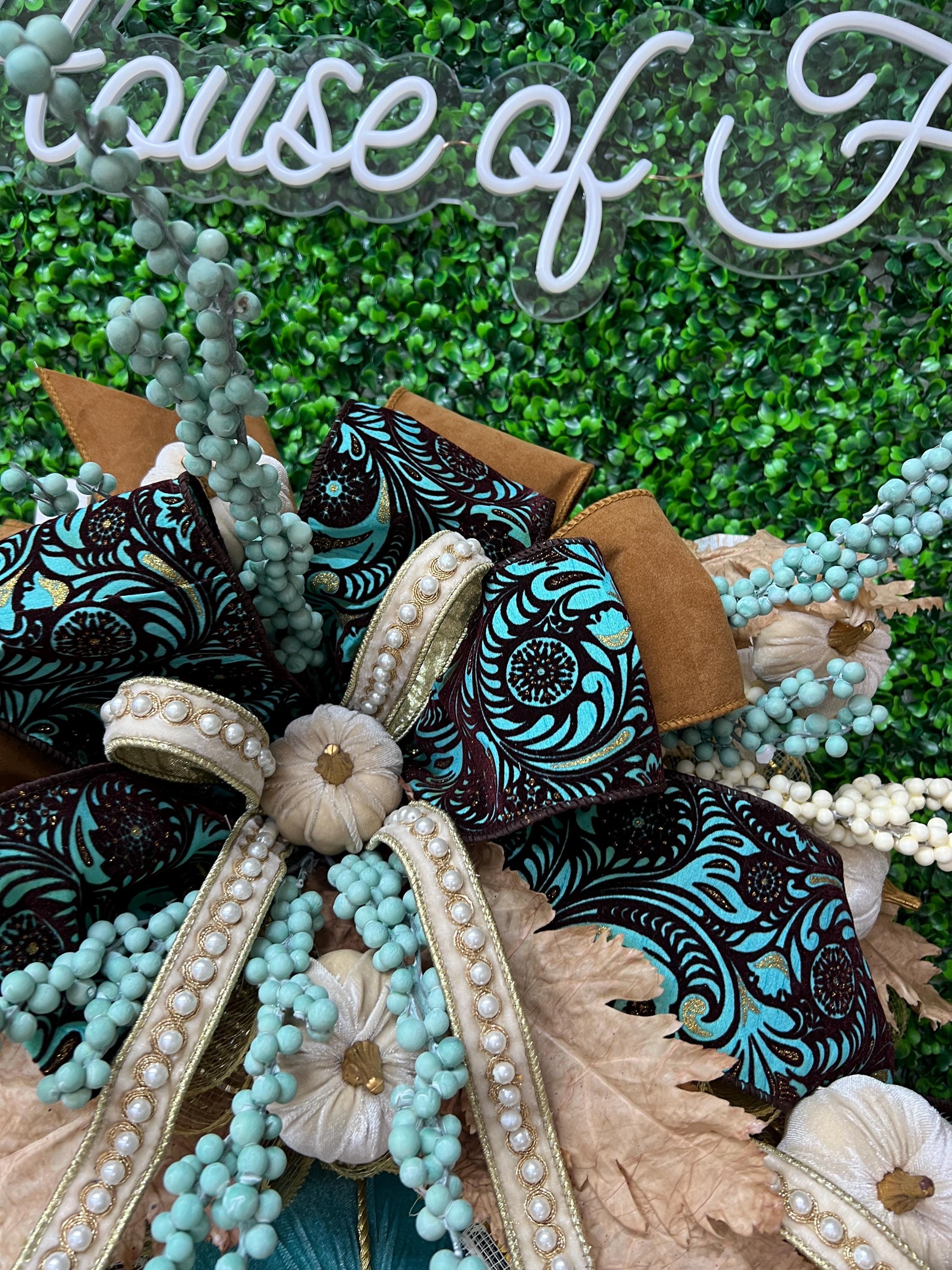 Turquoise Pumpkin Fall Wreath