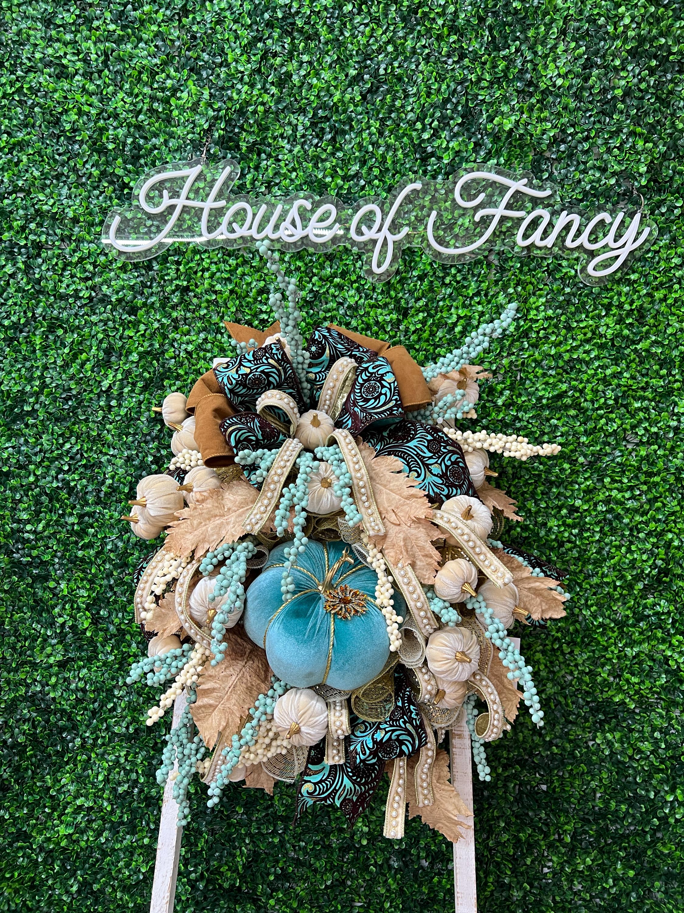 Turquoise Pumpkin Fall Wreath