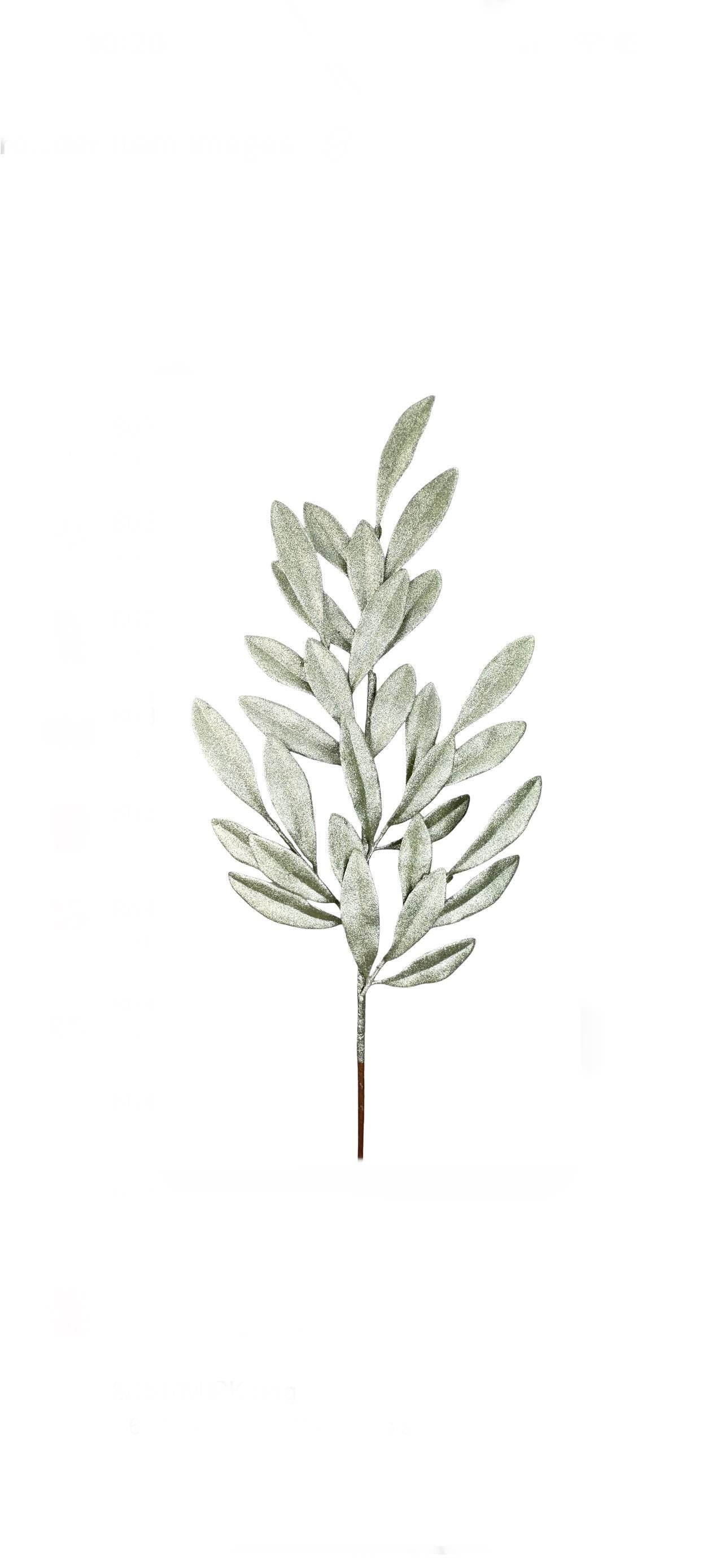 Mint Green Glitter Laurel Leaf Spray ~ 27inch