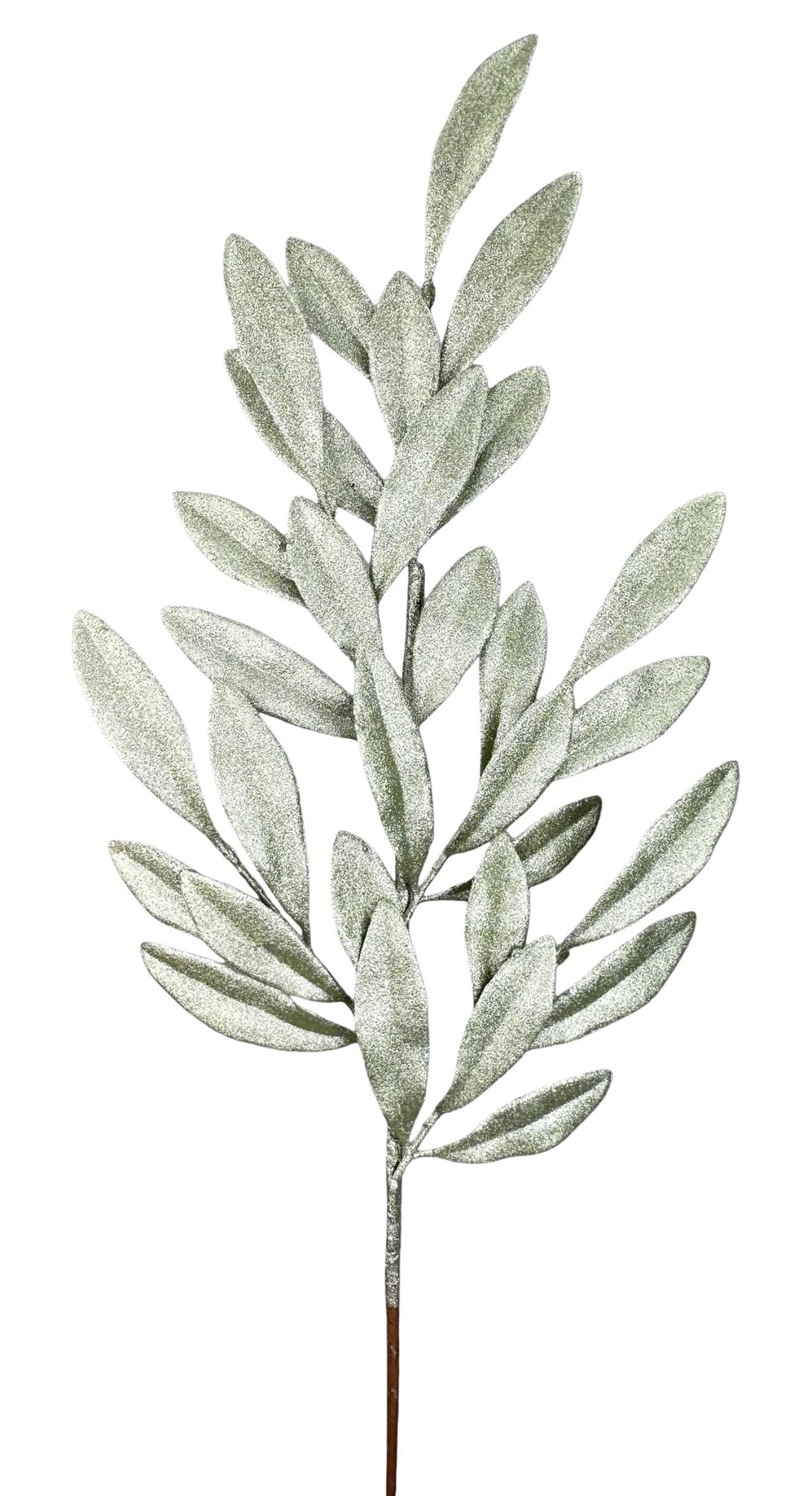 Mint Green Glitter Laurel Leaf Spray ~ 27inch