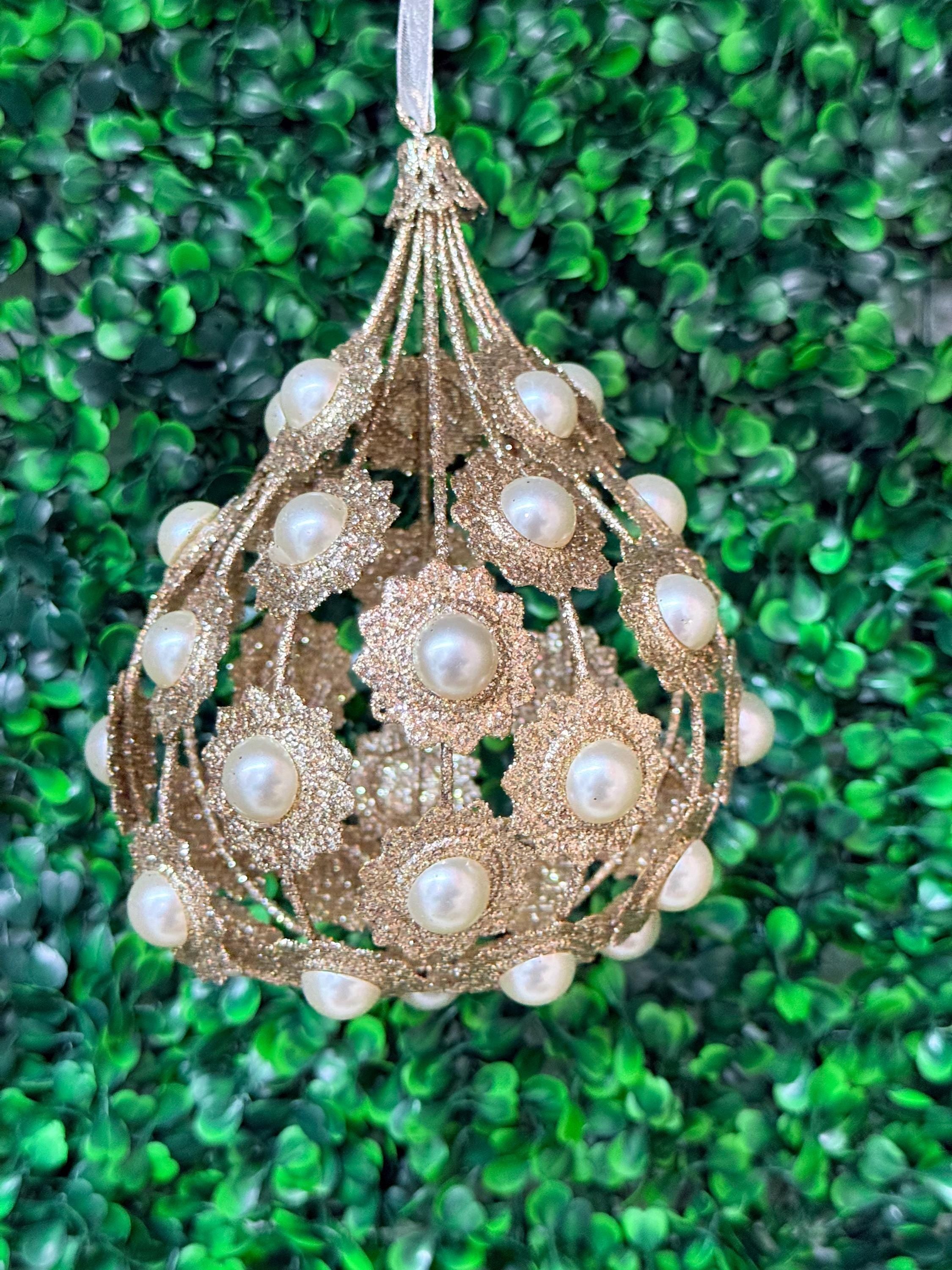 Champagne Pearl Drop Ornament ~6in tall x 4in wide