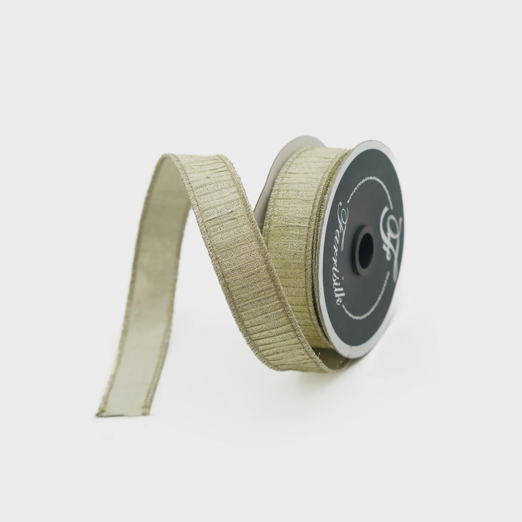 1 inch Champagne Gold Pleated Metallic Ribbon ~ Wired ~ 10 Yards