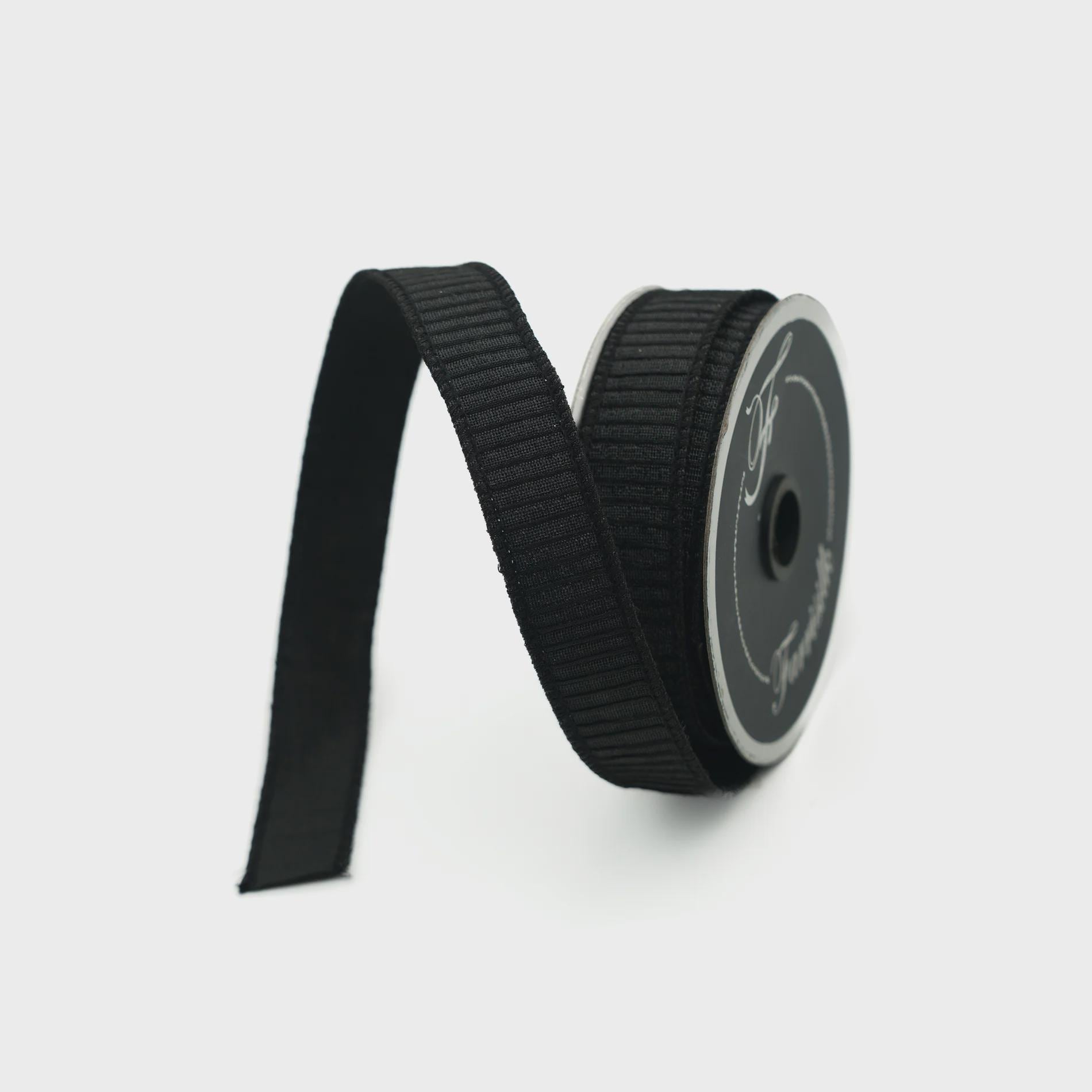 1 inch Black Pleated Metallic Ribbon ~ 10 Yards ~ Wired