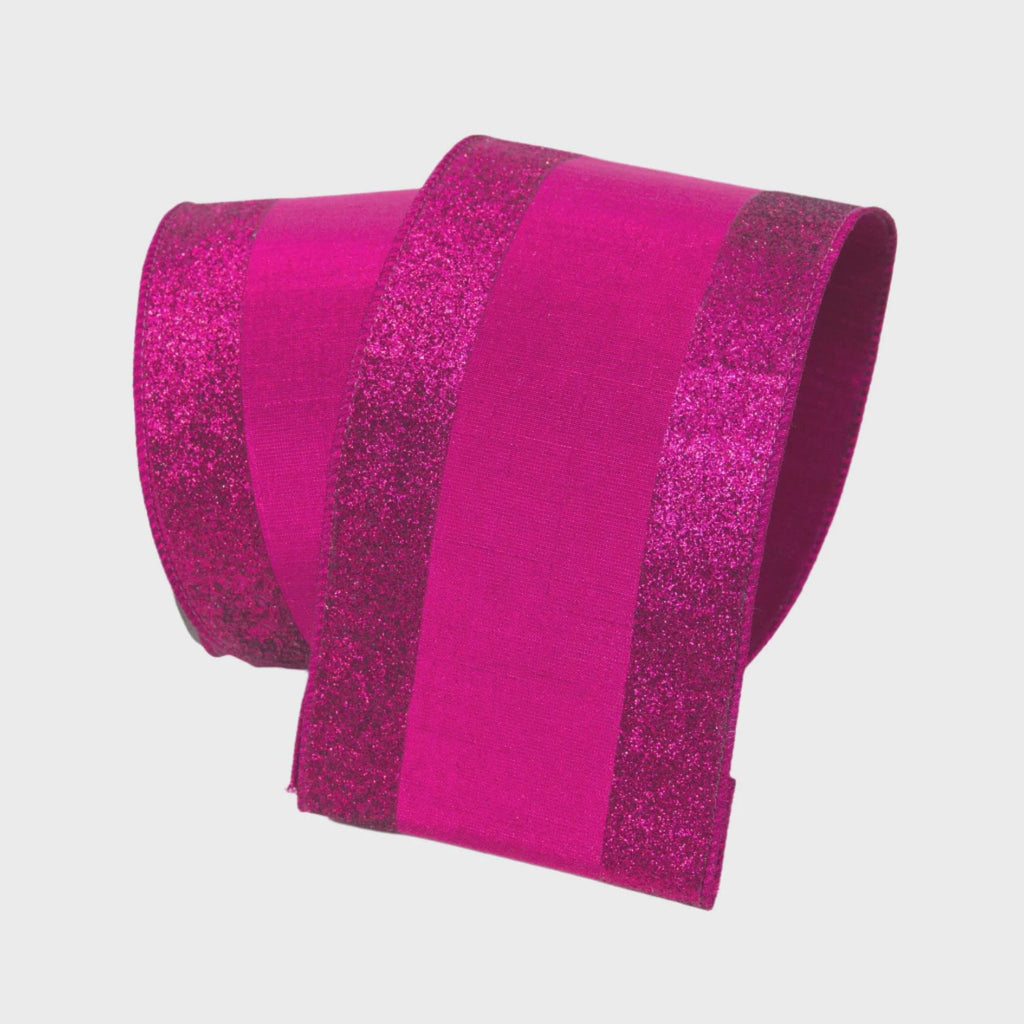 4 Inch Hot Pink Glitter Candy Ribbon ~ Wired ~ 10 Yards