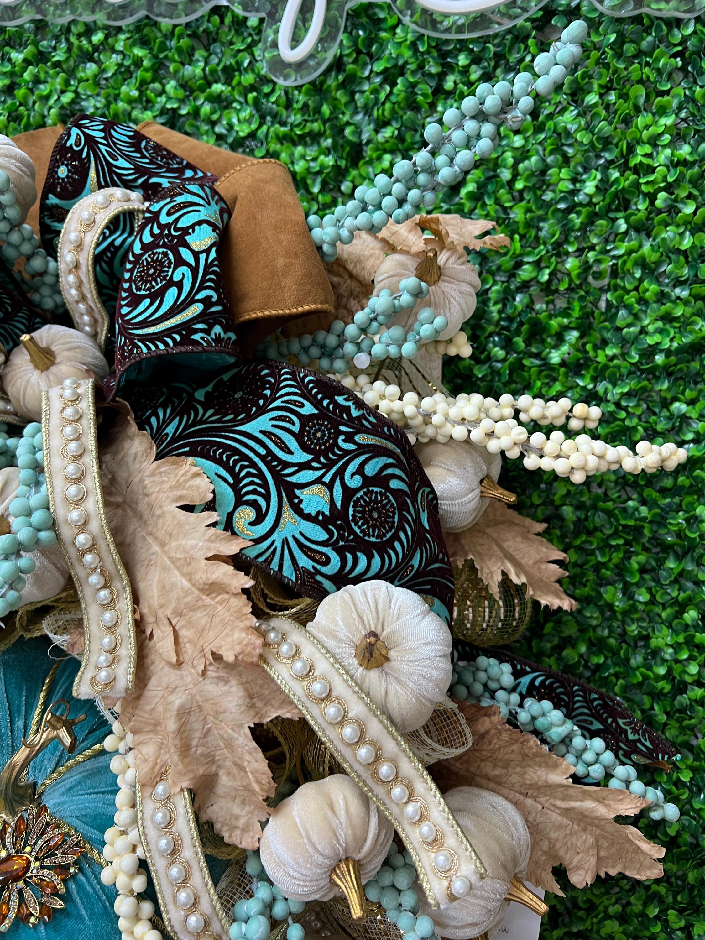 Turquoise Pumpkin Fall Wreath