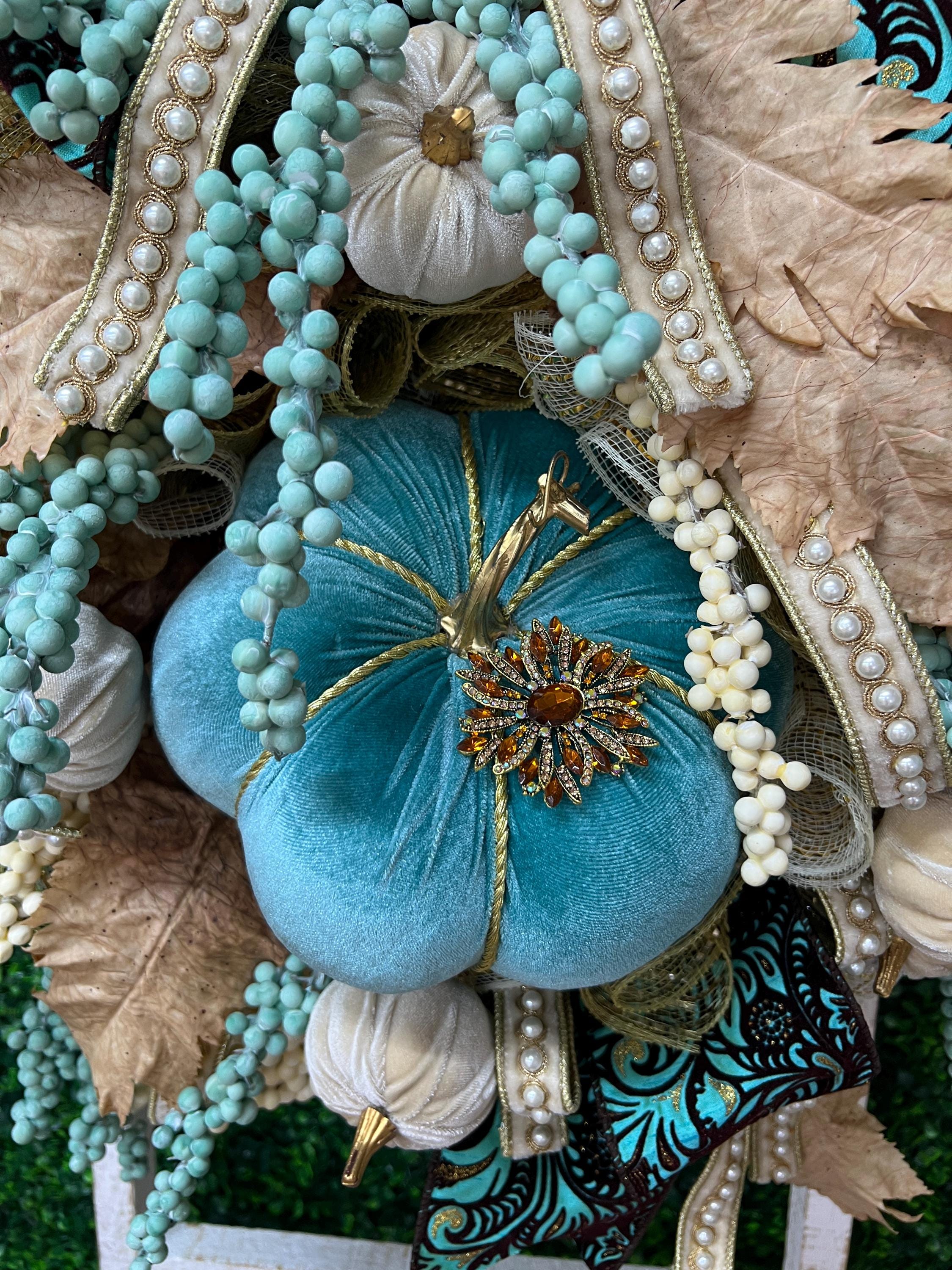 Turquoise Pumpkin Fall Wreath