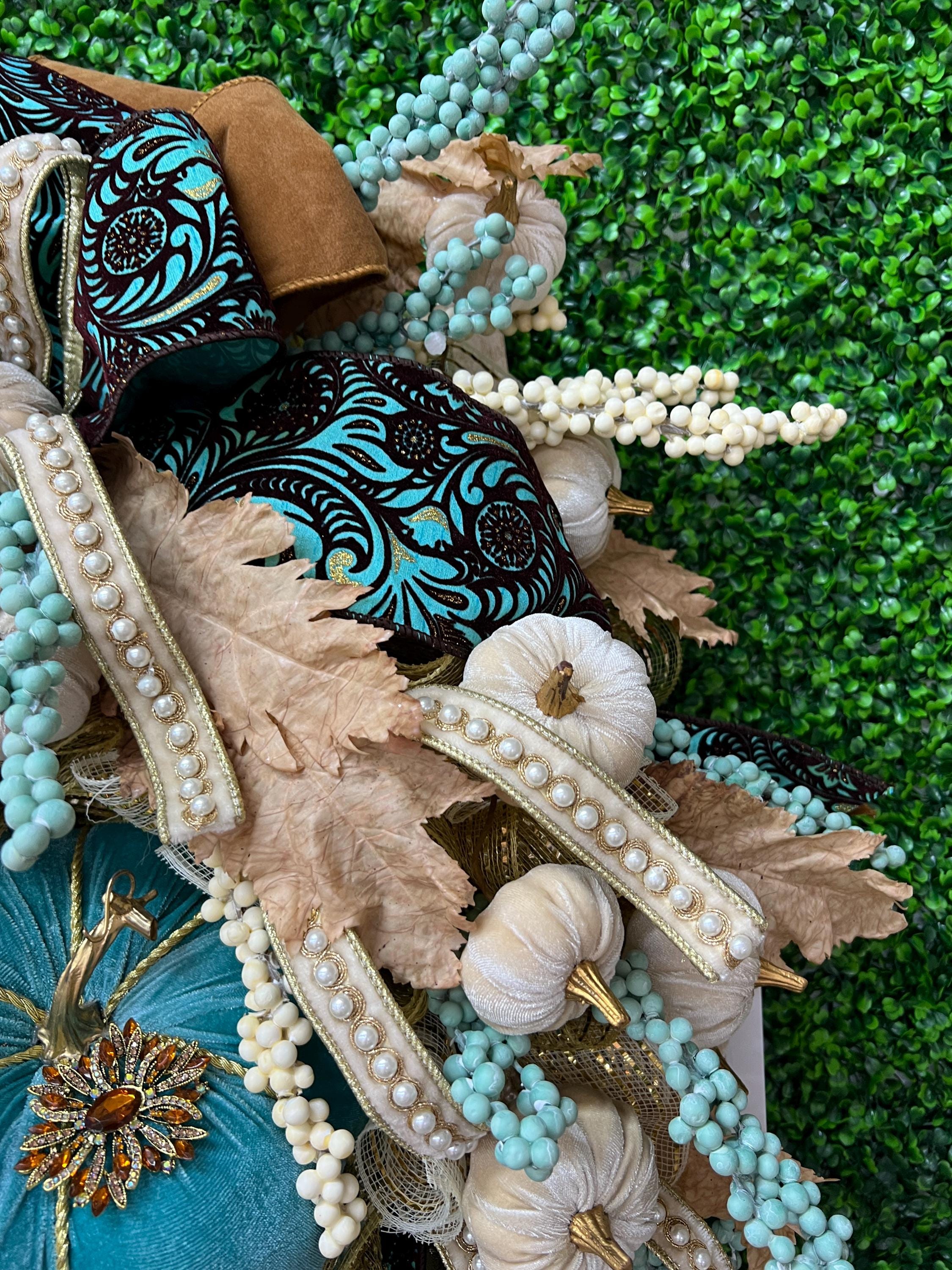 Turquoise Pumpkin Fall Wreath