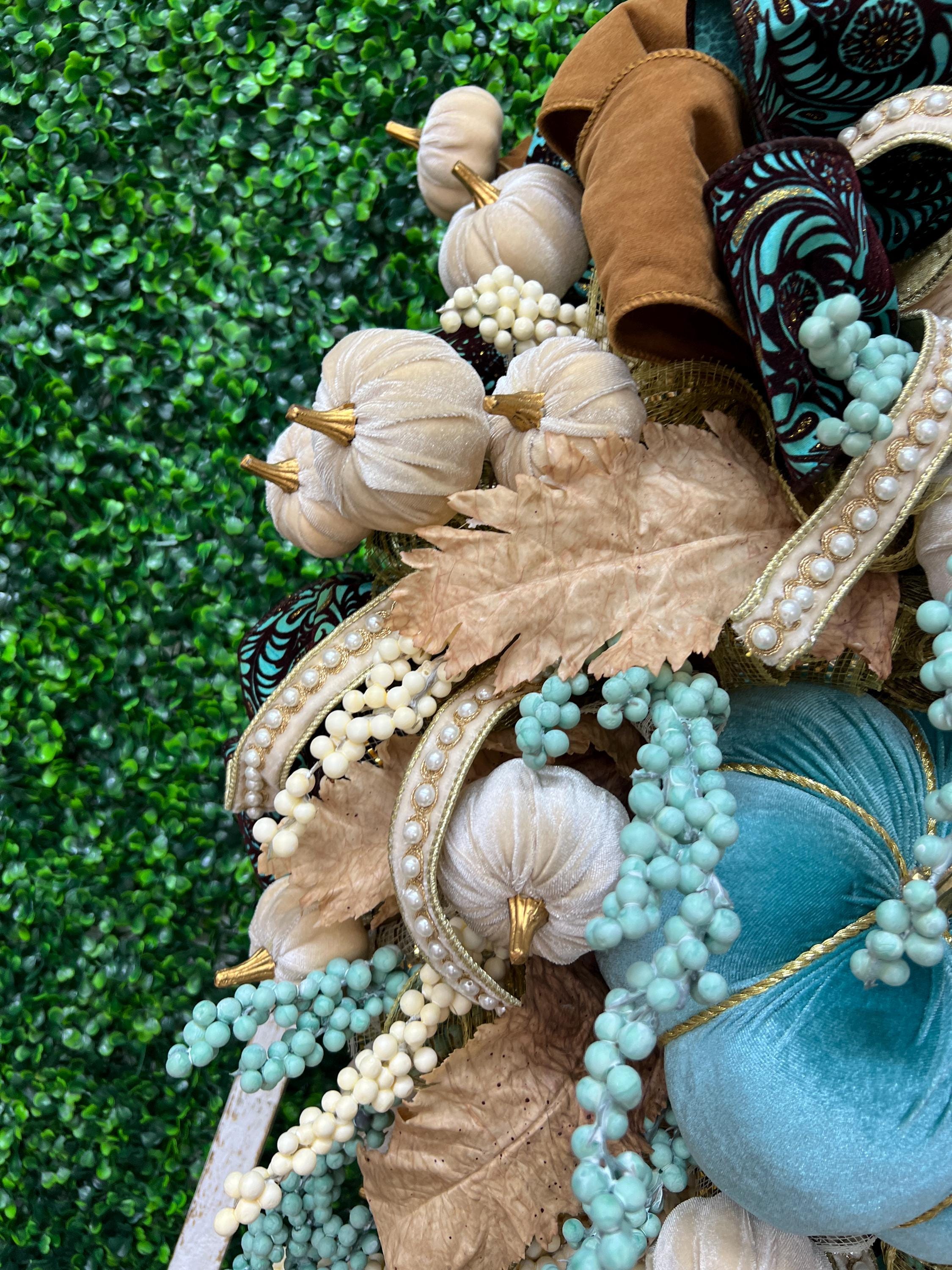 Turquoise Pumpkin Fall Wreath