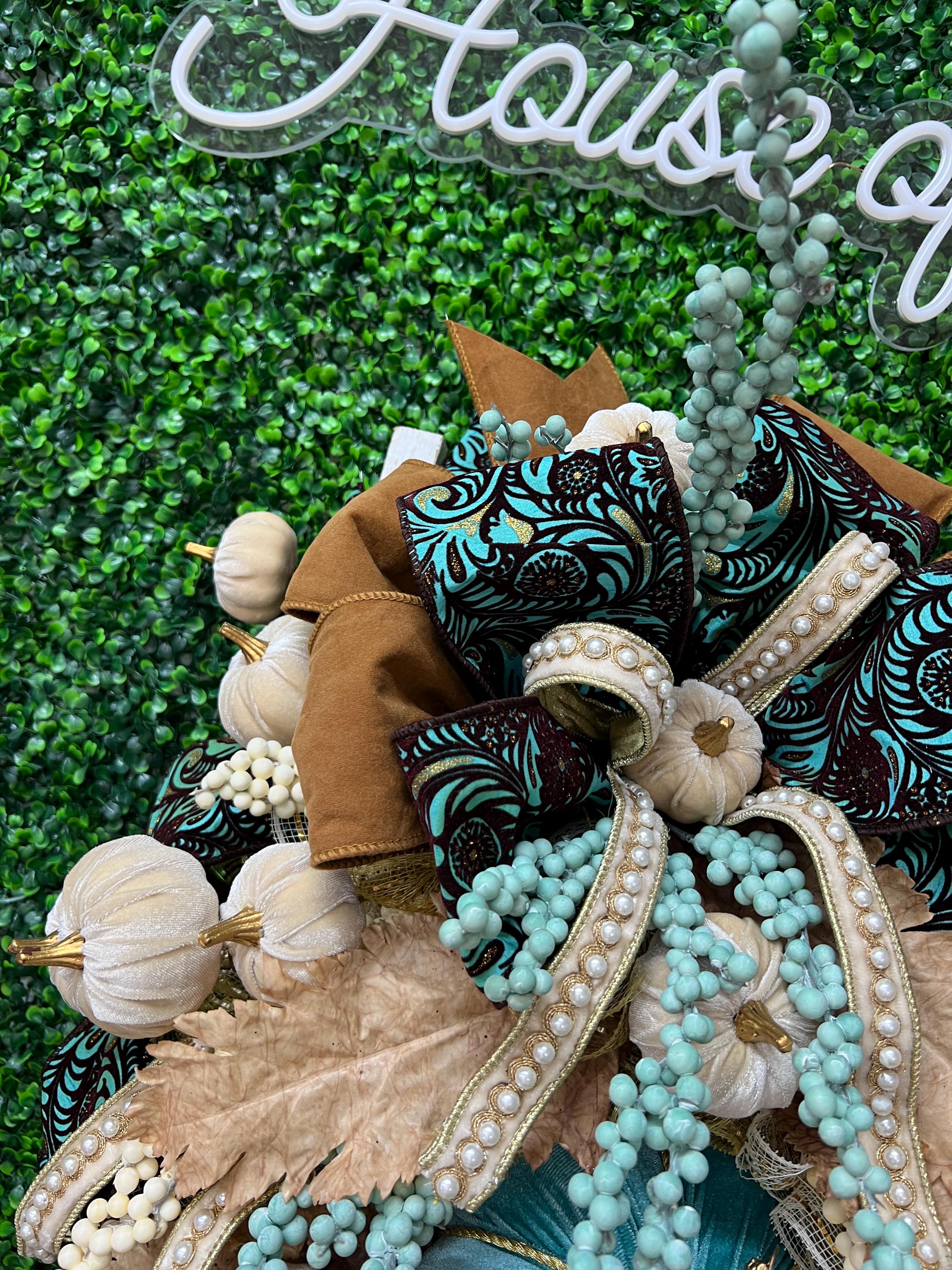 Turquoise Pumpkin Fall Wreath