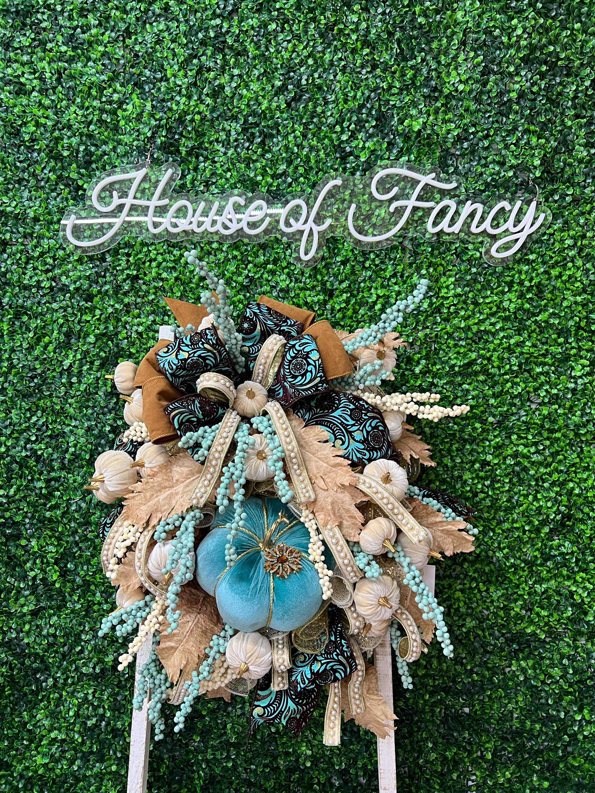 Turquoise Pumpkin Fall Wreath
