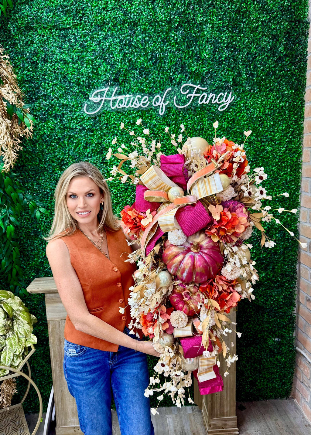 XL Pink and Orange Pumpkin Swag