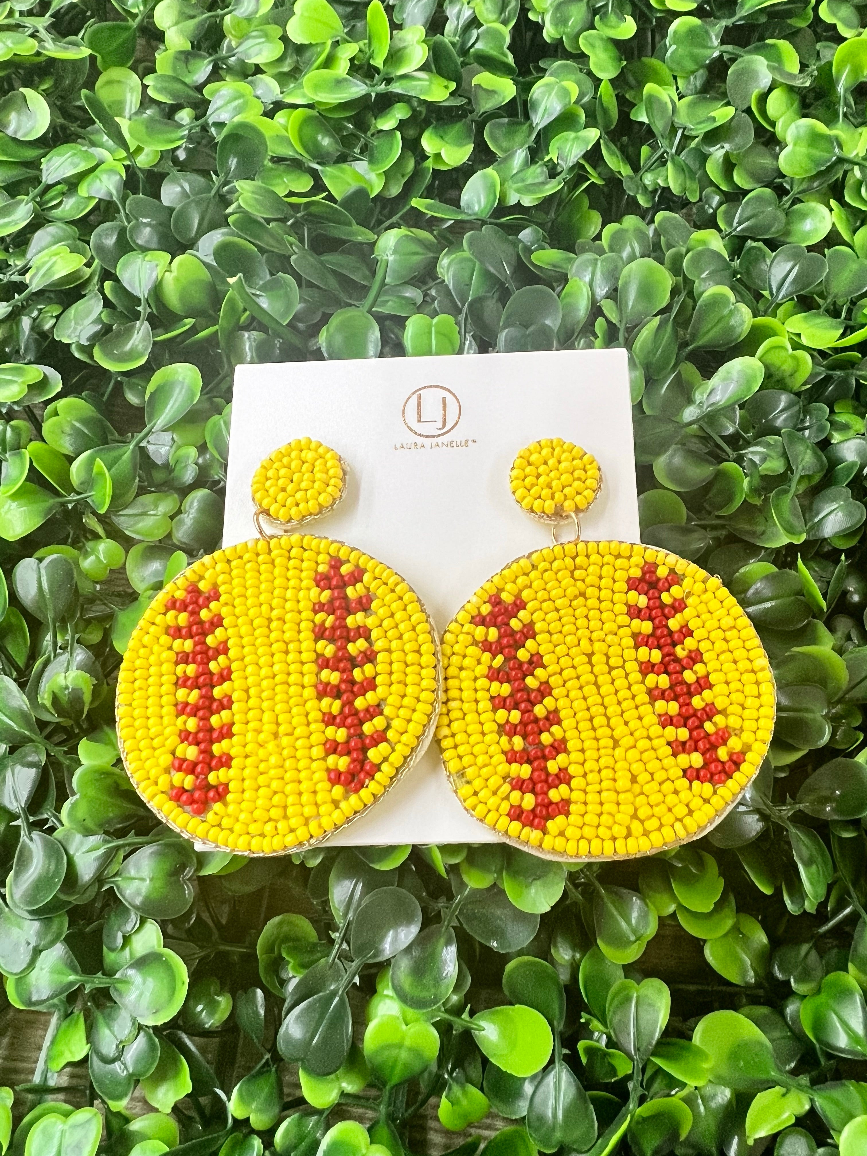 Yellow Softball Earrings
